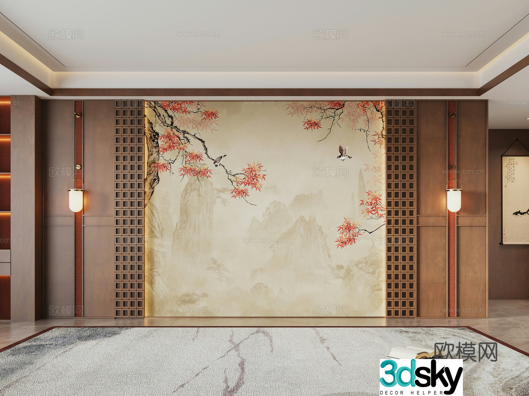 Zen new Chinese sofa background wall 3d model