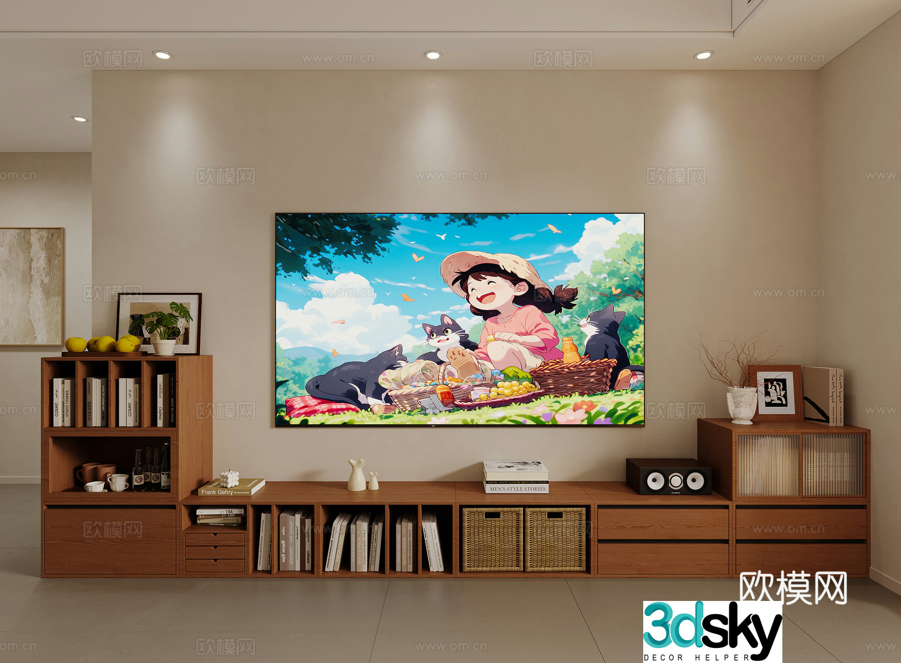 Middle style combination TV cabinet 3D model