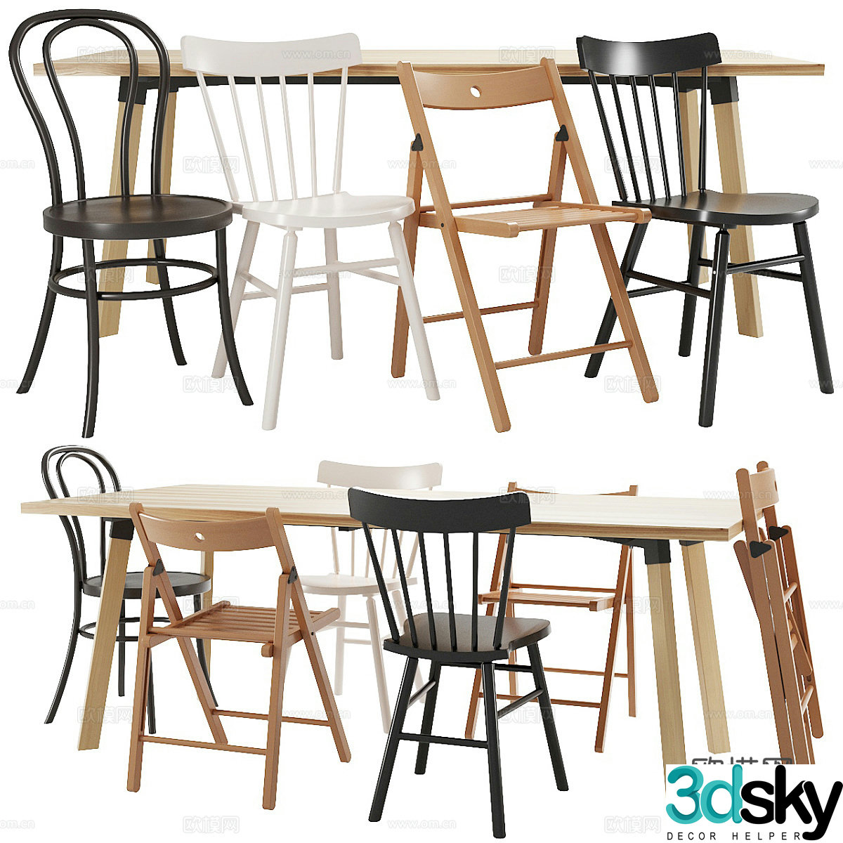 Modern Nordic IKEA dining table and chair 3D model
