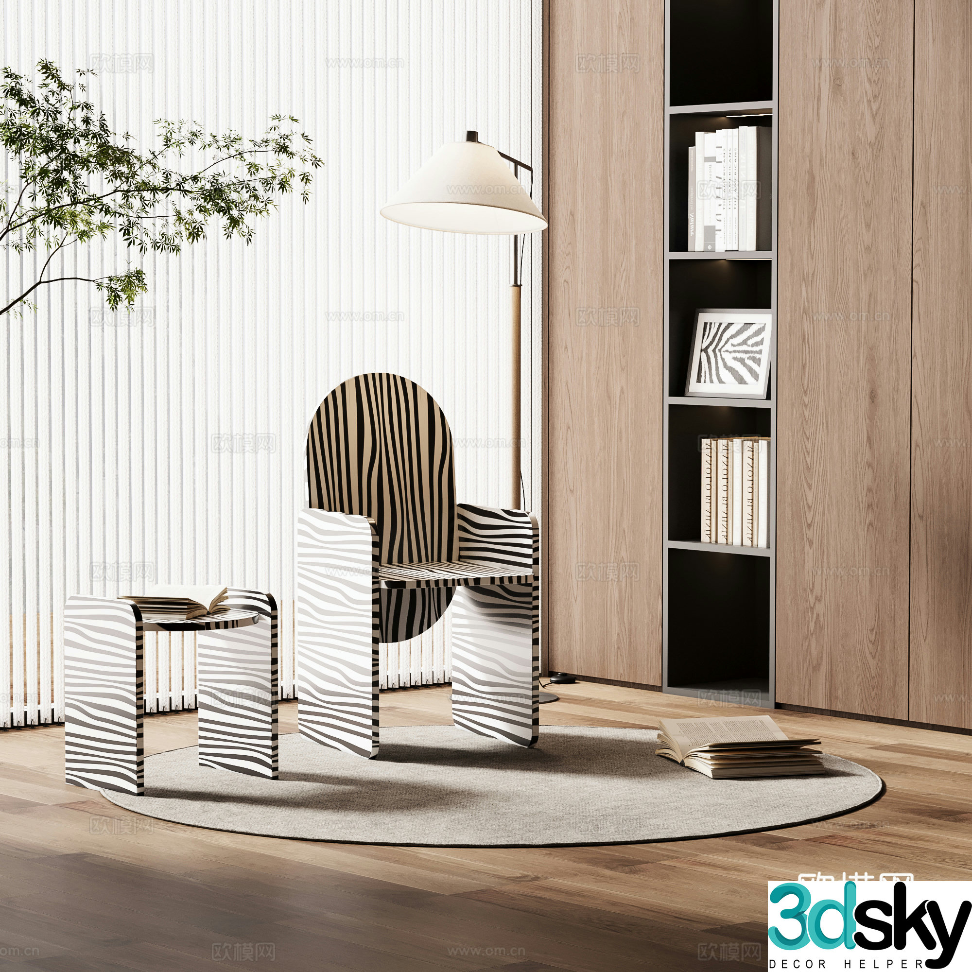 Casual single chair single chair floor lamp 3d model