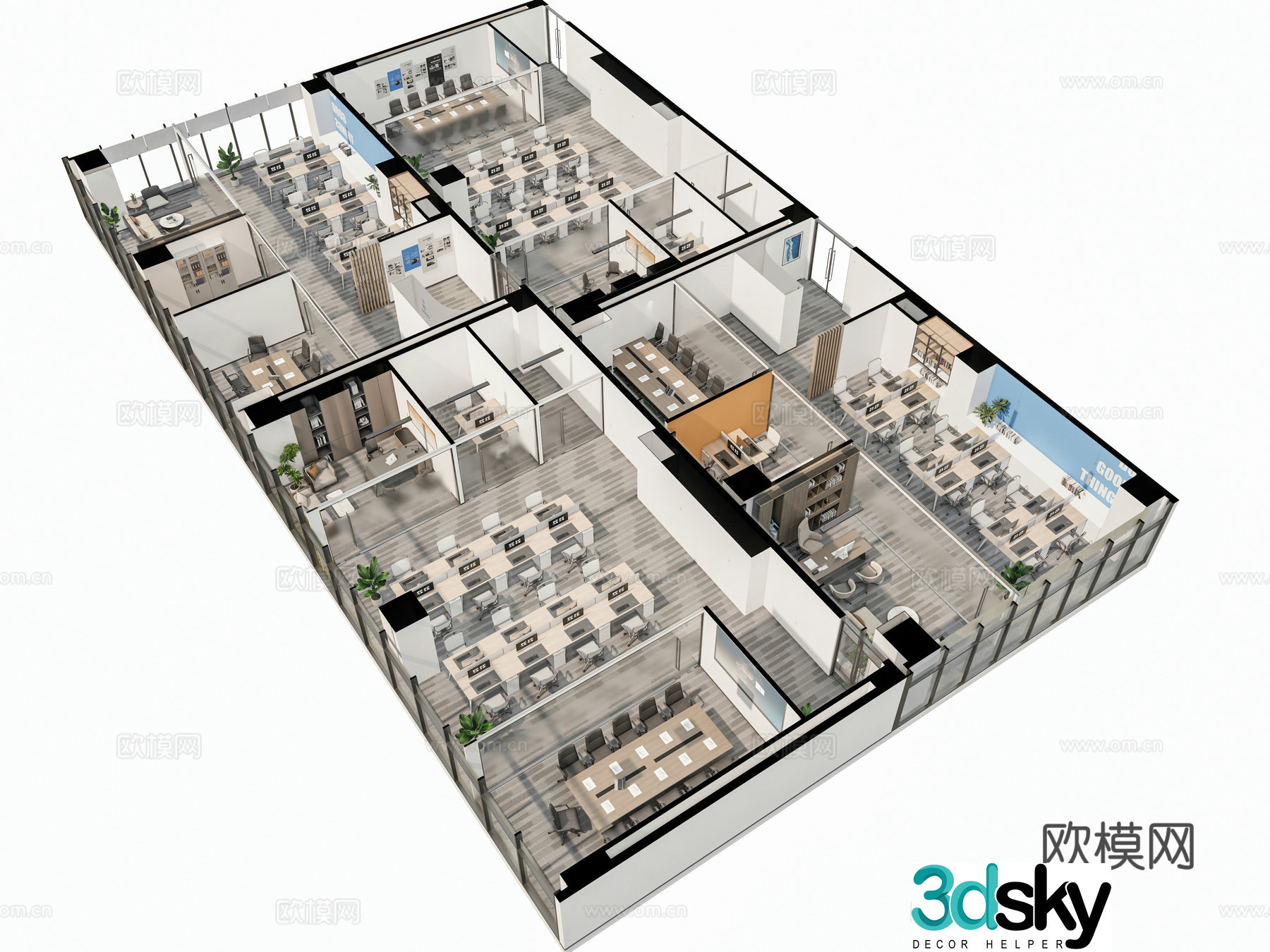 Modern office studio open office area manager office desk conference table 3d model