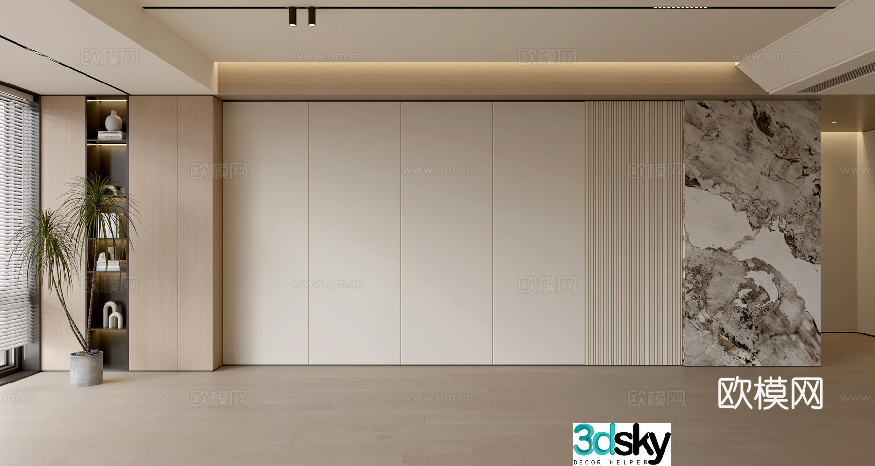 Living room sofa background wall modern simple living room light luxury background wall balcony cabinet sofa background wall 3d model
