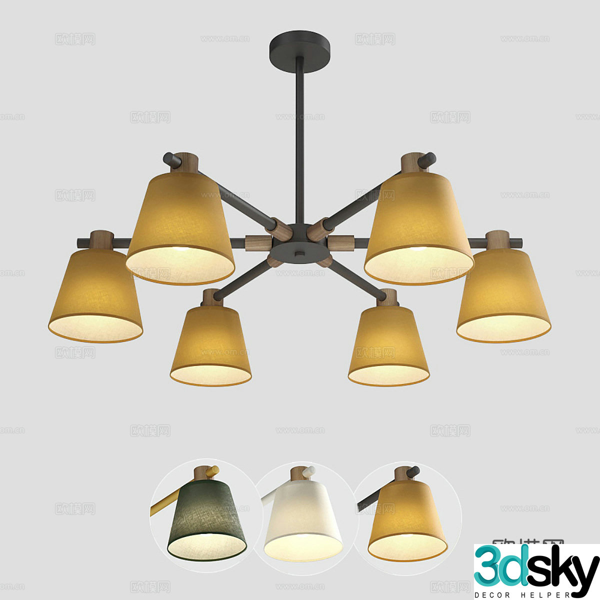 Nordic log decorative chandelier 3d model