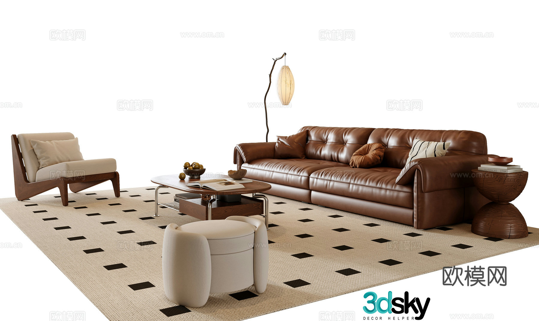 French sofa coffee table combination 3D model