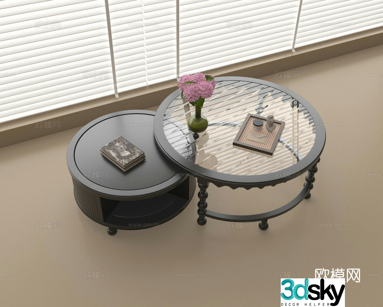Coffee table Glass coffee table Spliced â€‹â€‹coffee table Mother and child coffee table 3D model