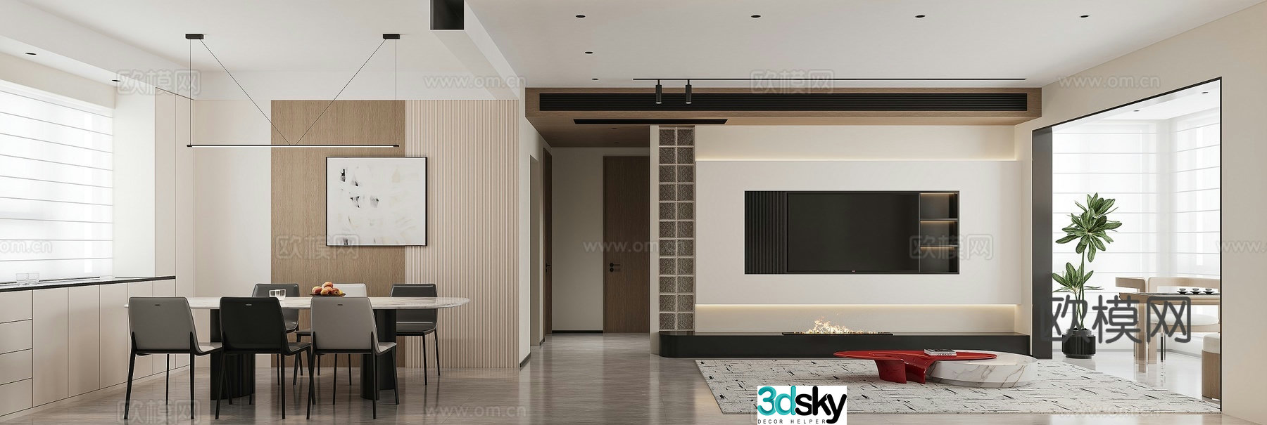 Modern minimalist living restaurant 3d model