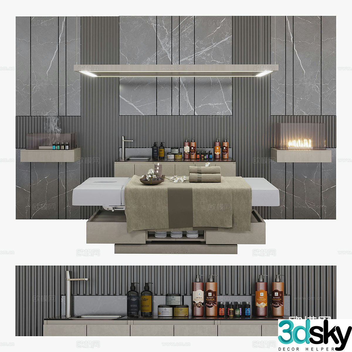 New Chinese style spa salon beauty massage area 3d model