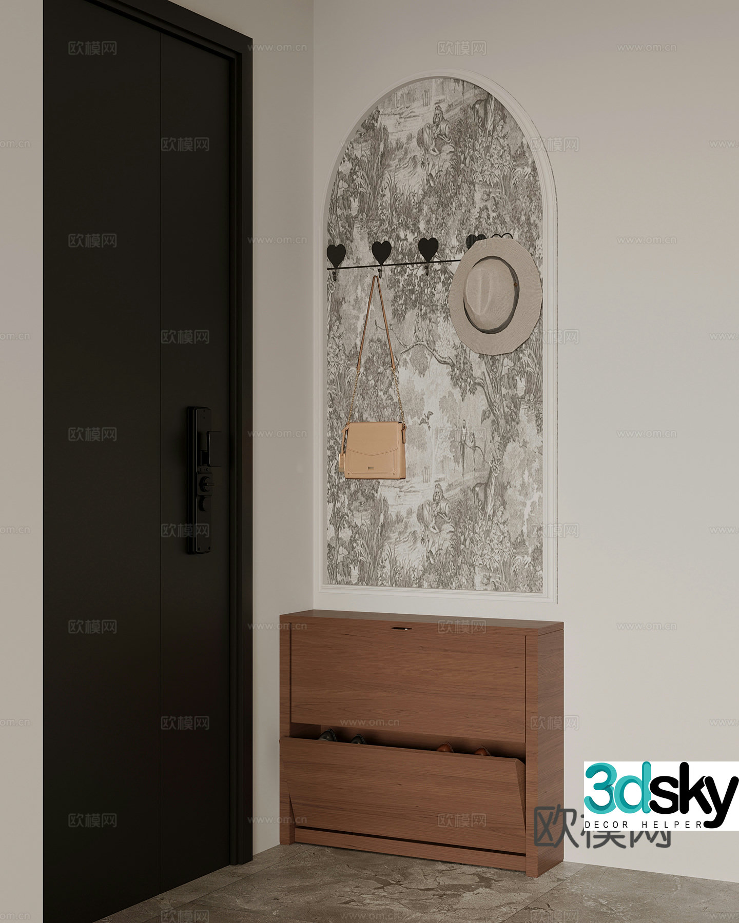 Modern home entrance shoe cabinet low cabinet floor cabinet clothes hanger 3D model