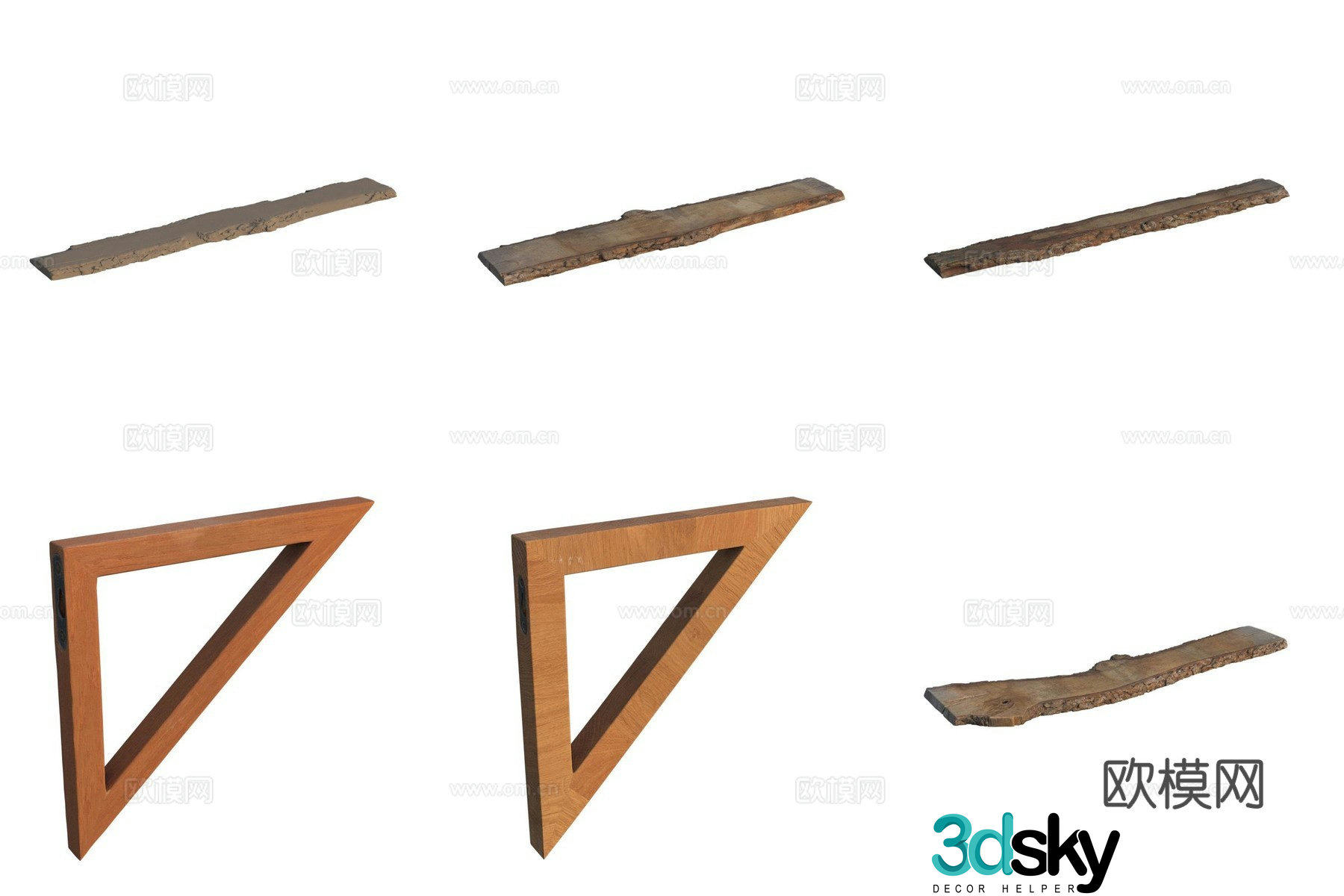 Wood plank triangle ruler 3d model