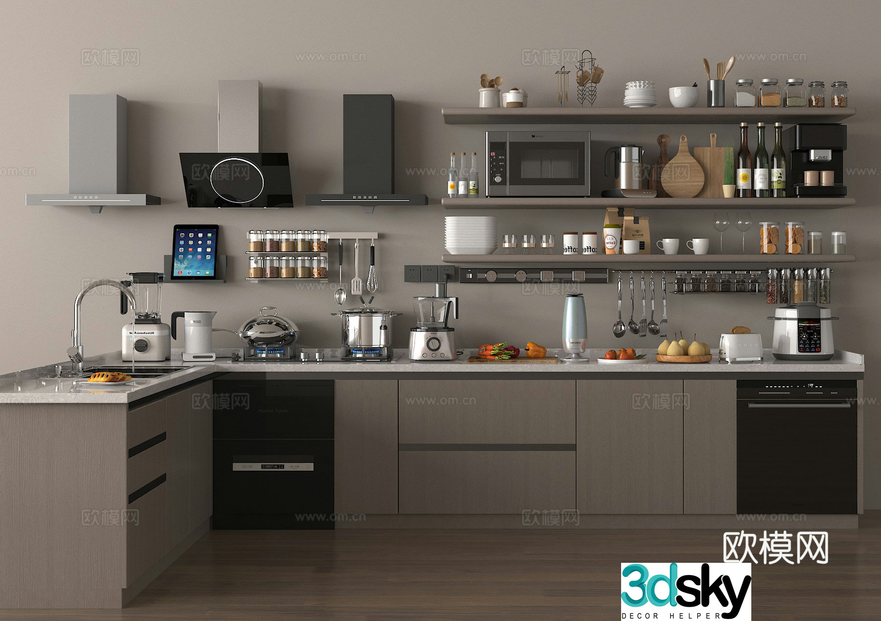 Cabinet Kitchen Kitchenware Range Hood Seasoning Box Kitchen Table 3D Model