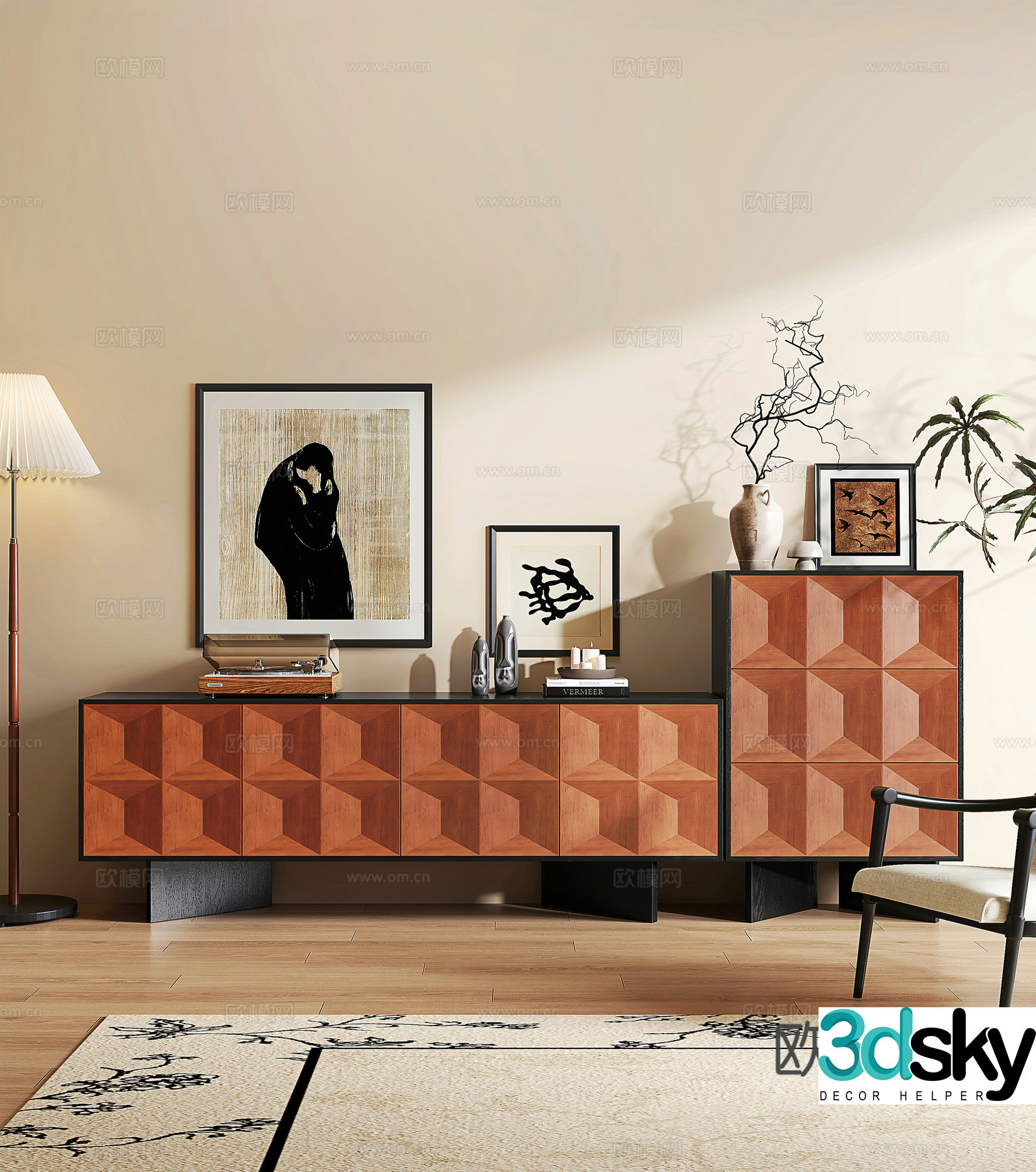 Modern medieval style TV cabinet chest of drawers side cabinets decoration ornaments decorative paintings floor lamps 3D model