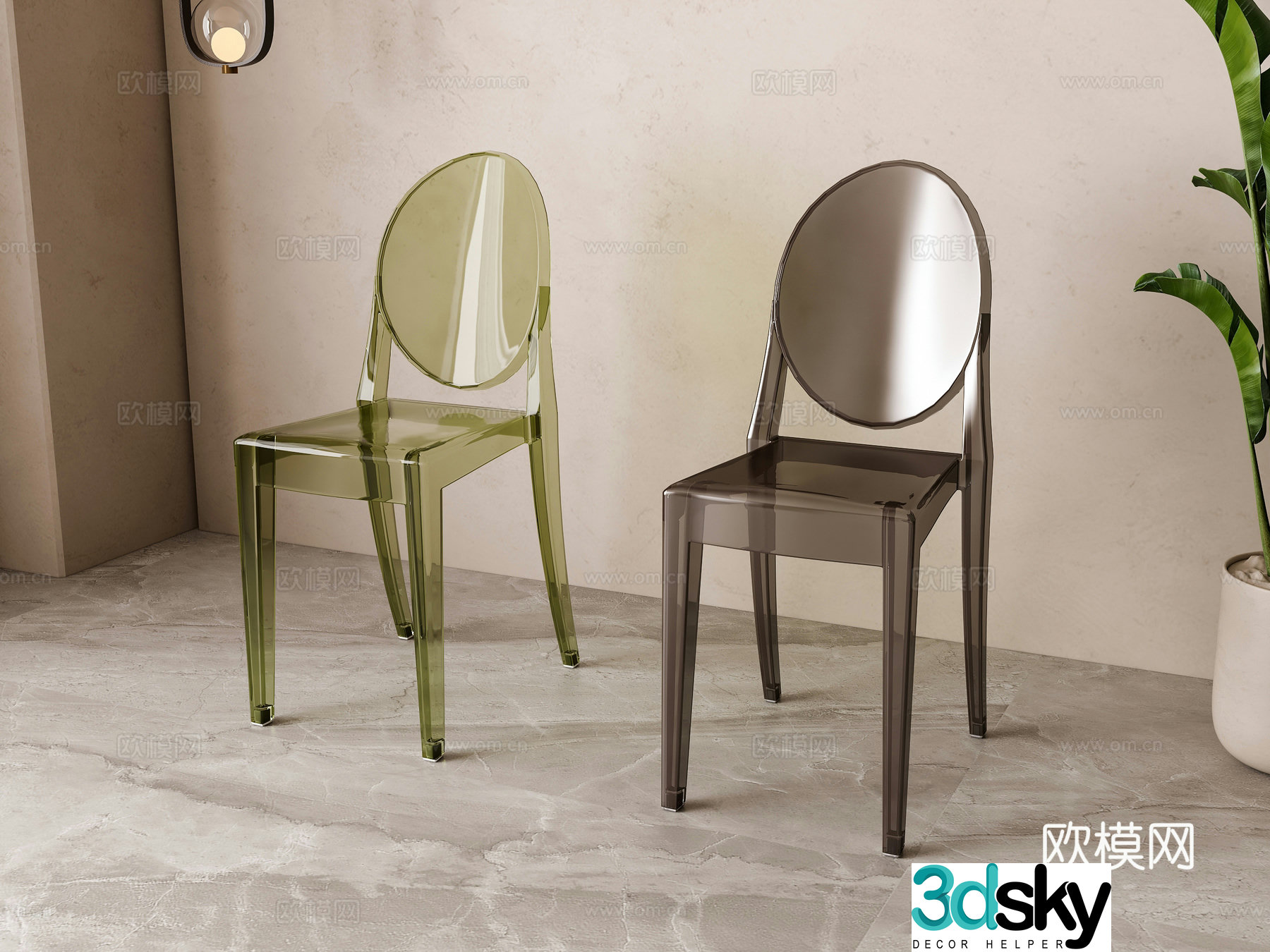 Modern acrylic dining chair 3d model