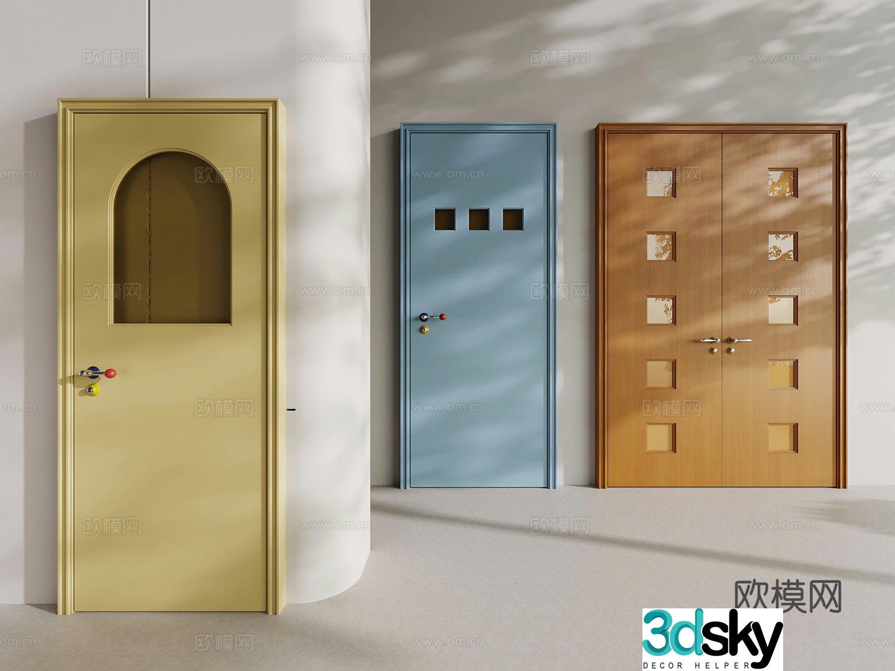 Medium style single-open door double-open door dopamine door 3D model