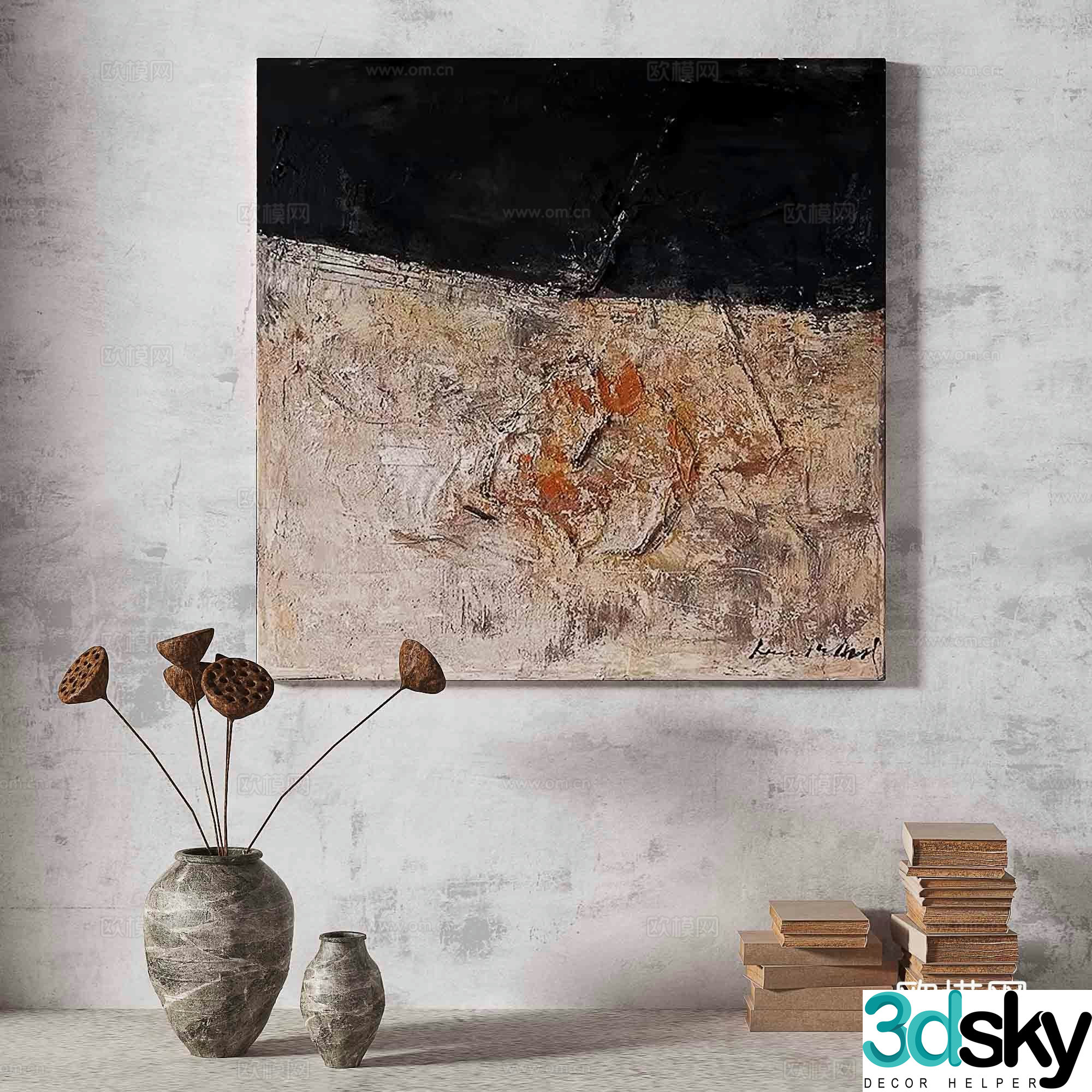 Wasabi light luxury abstract decorative painting 3d model
