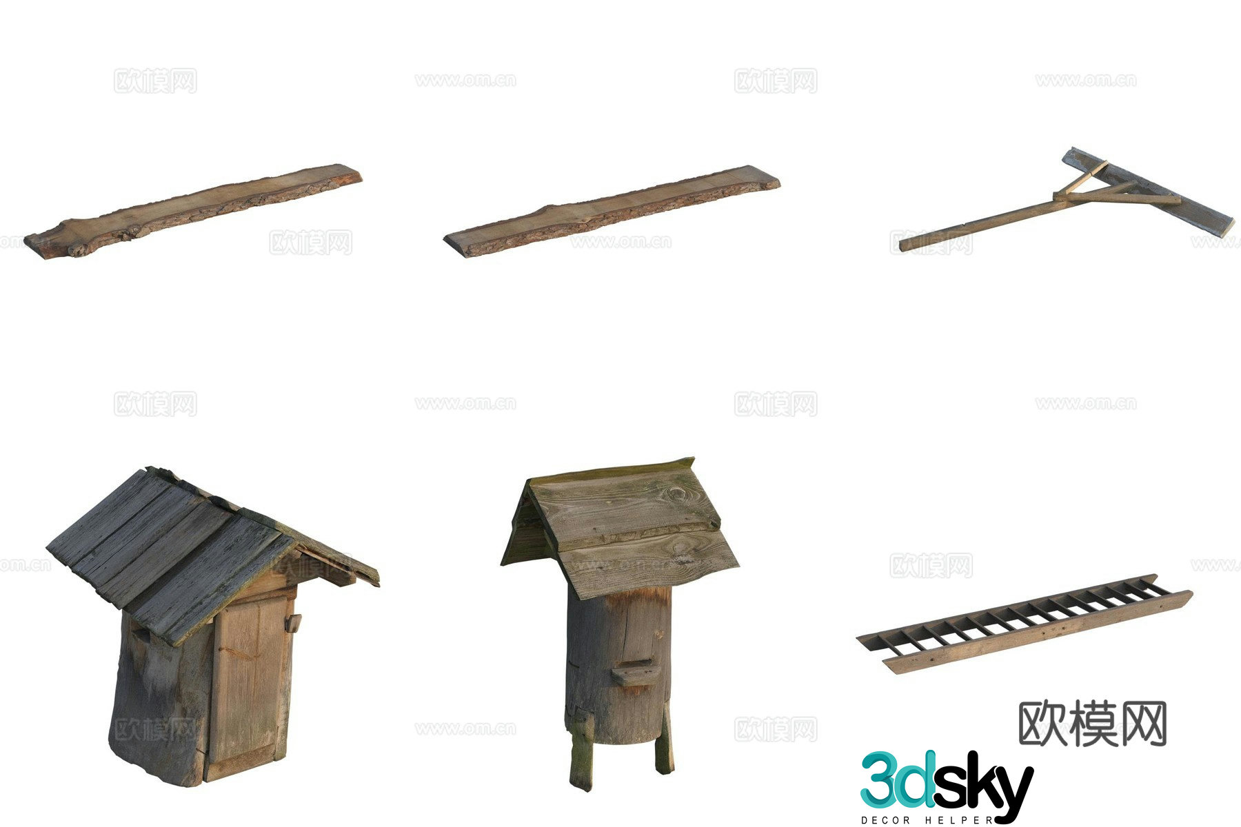 Wood plank wooden ladder retro mailbox 3d model