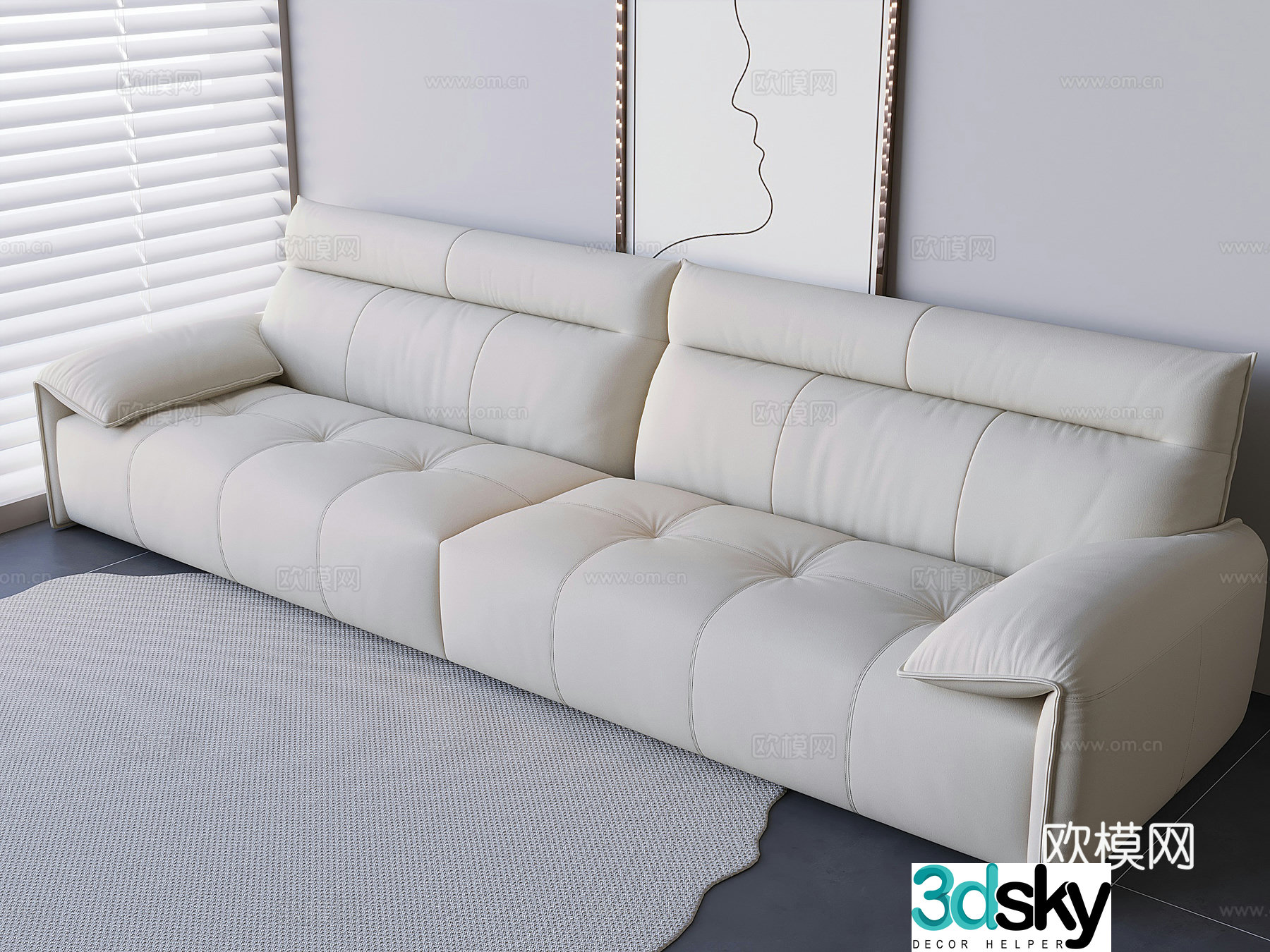 Creamy style multi-person sofa straight-seat module soft-pack sofa 3D model