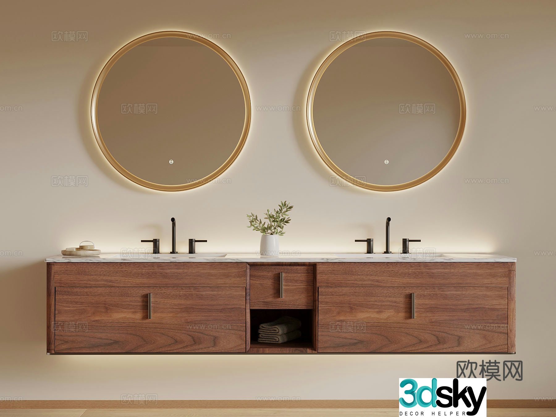 Middle-aged bathroom cabinet mirror 3d model
