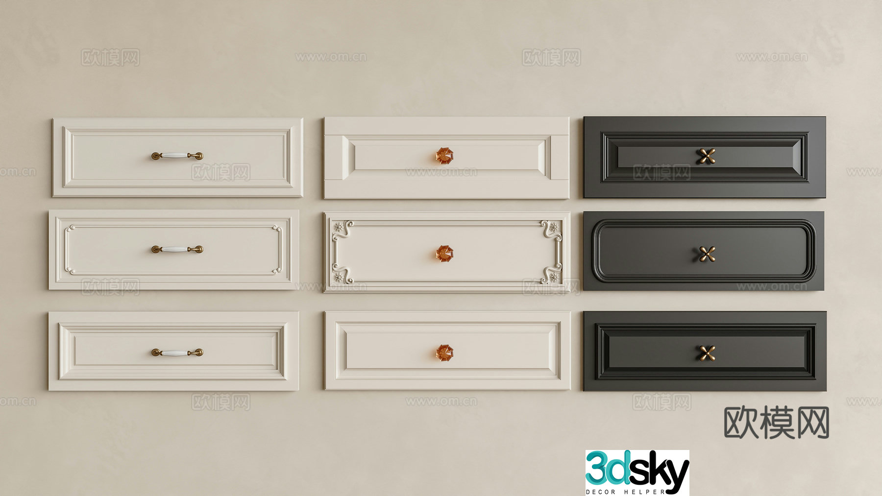 French mid-style cabinet door drawer door door handle Medium-style drawer door French drawer door French 3D model
