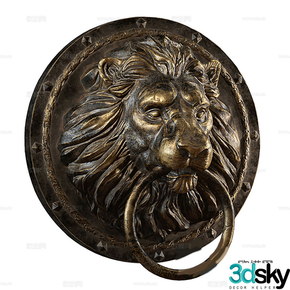 Lion head door handle wall decoration 3d model