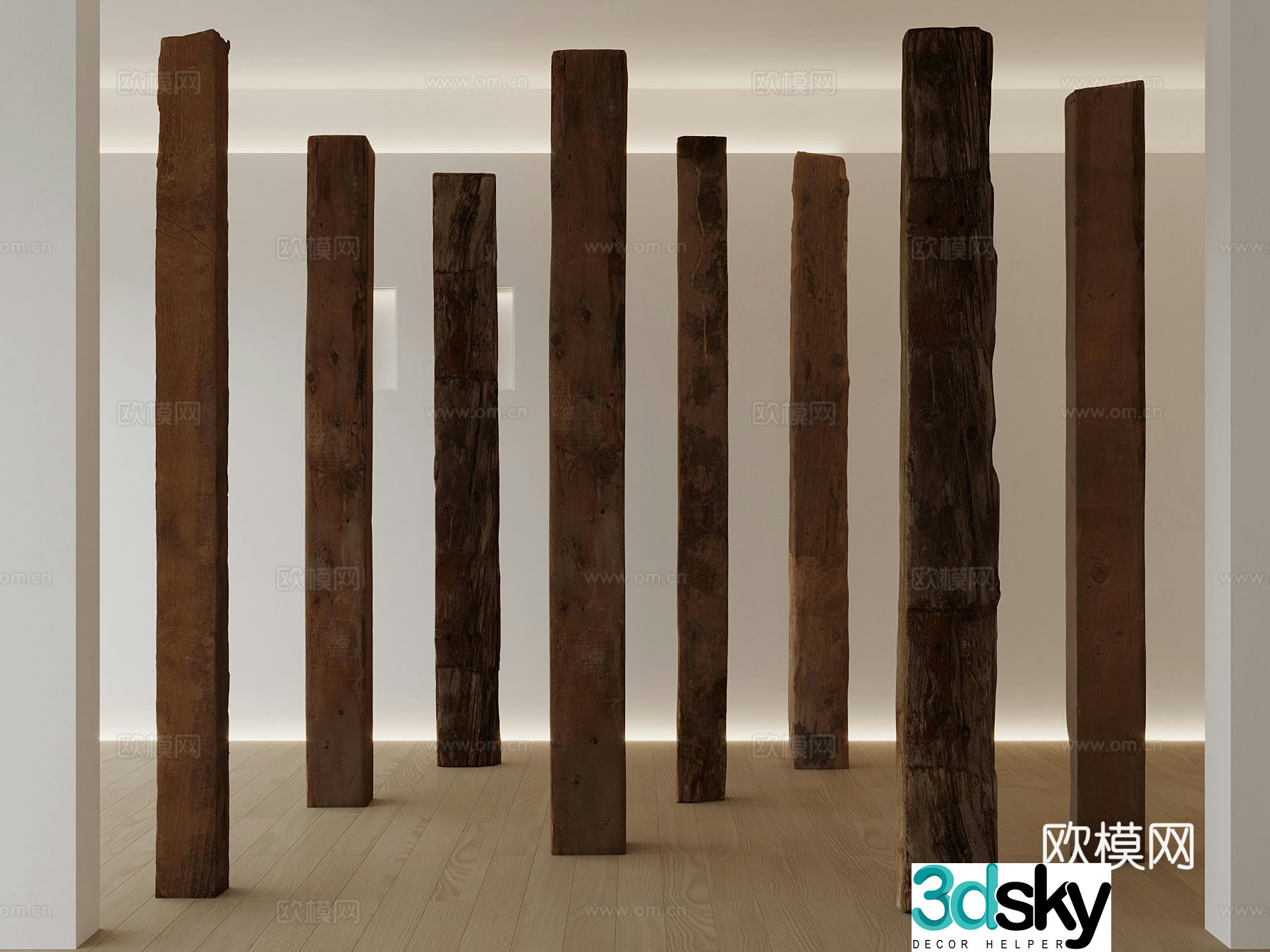 Modern old wood pillar 3d model