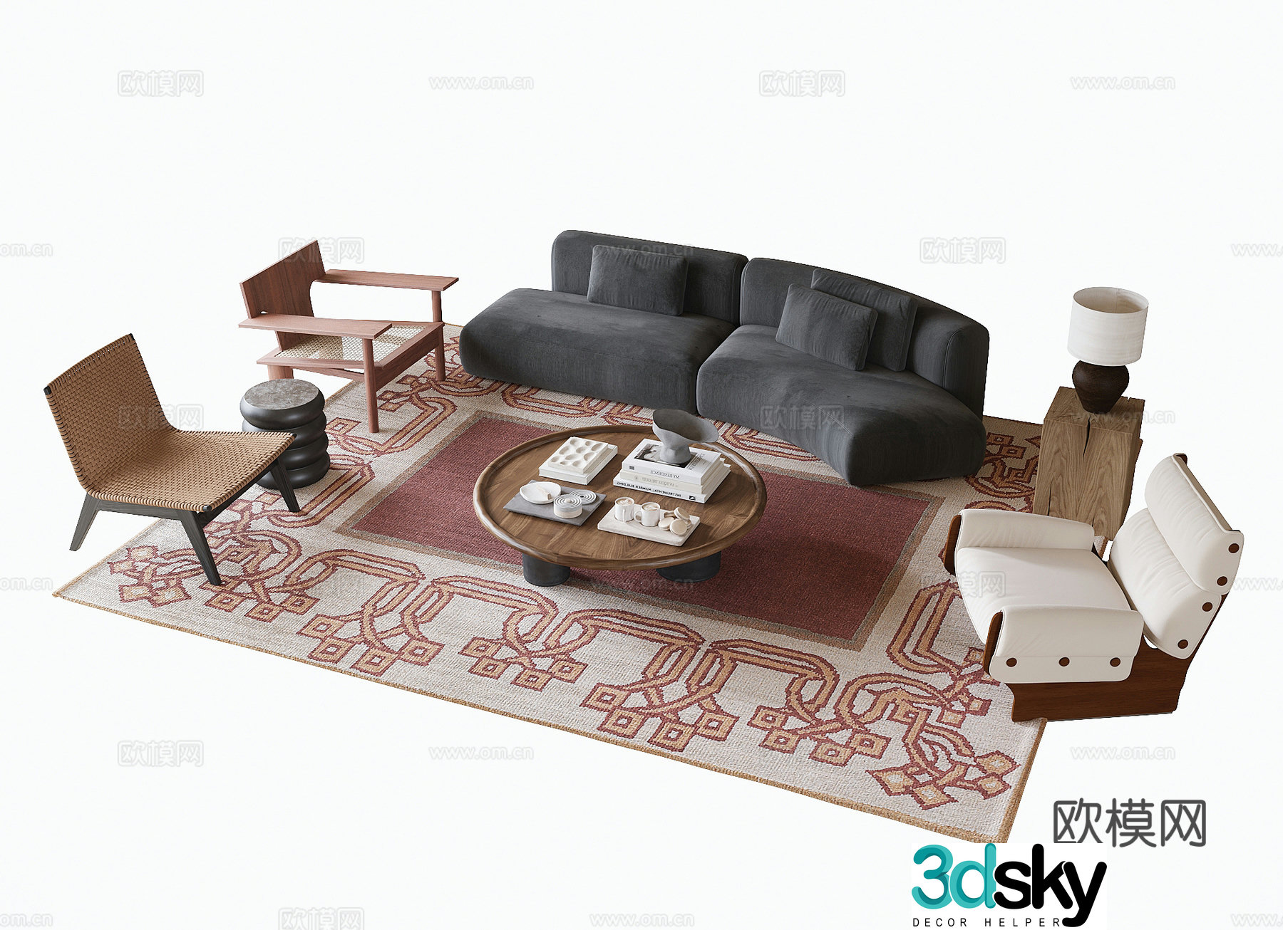 French sofa coffee table combination 3D model