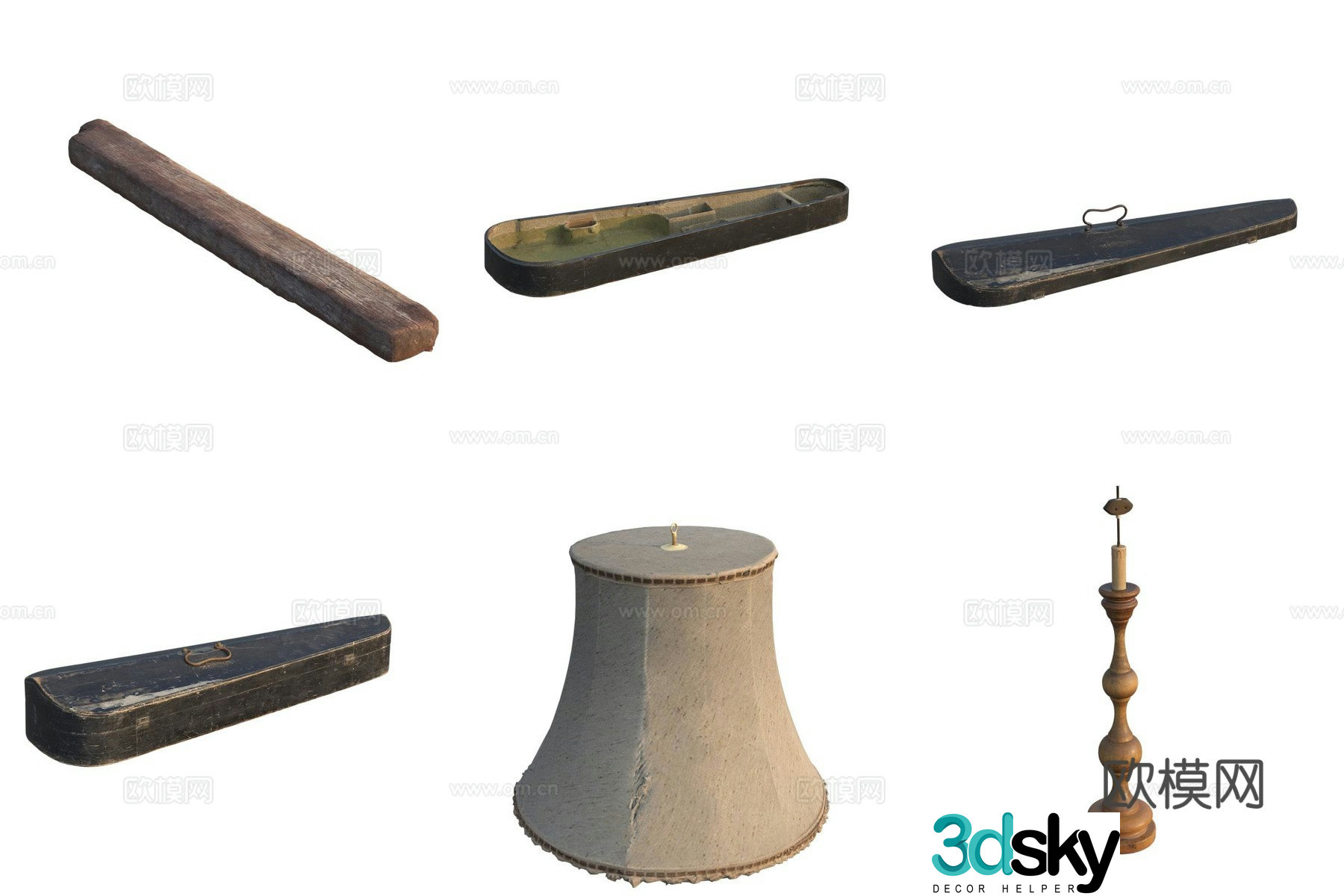 Candlestick lampshade piano case wood wood board wooden stick 3d model