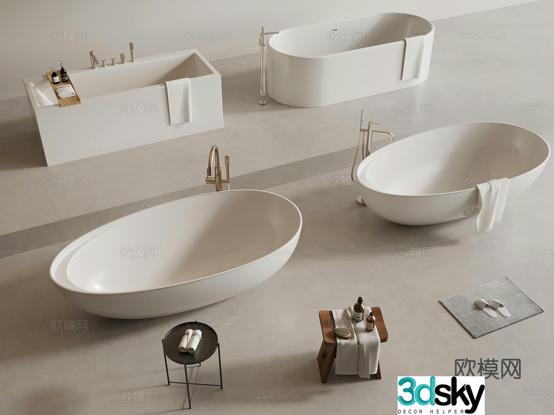 Modern bathtub Bathroom small pieces 3D model