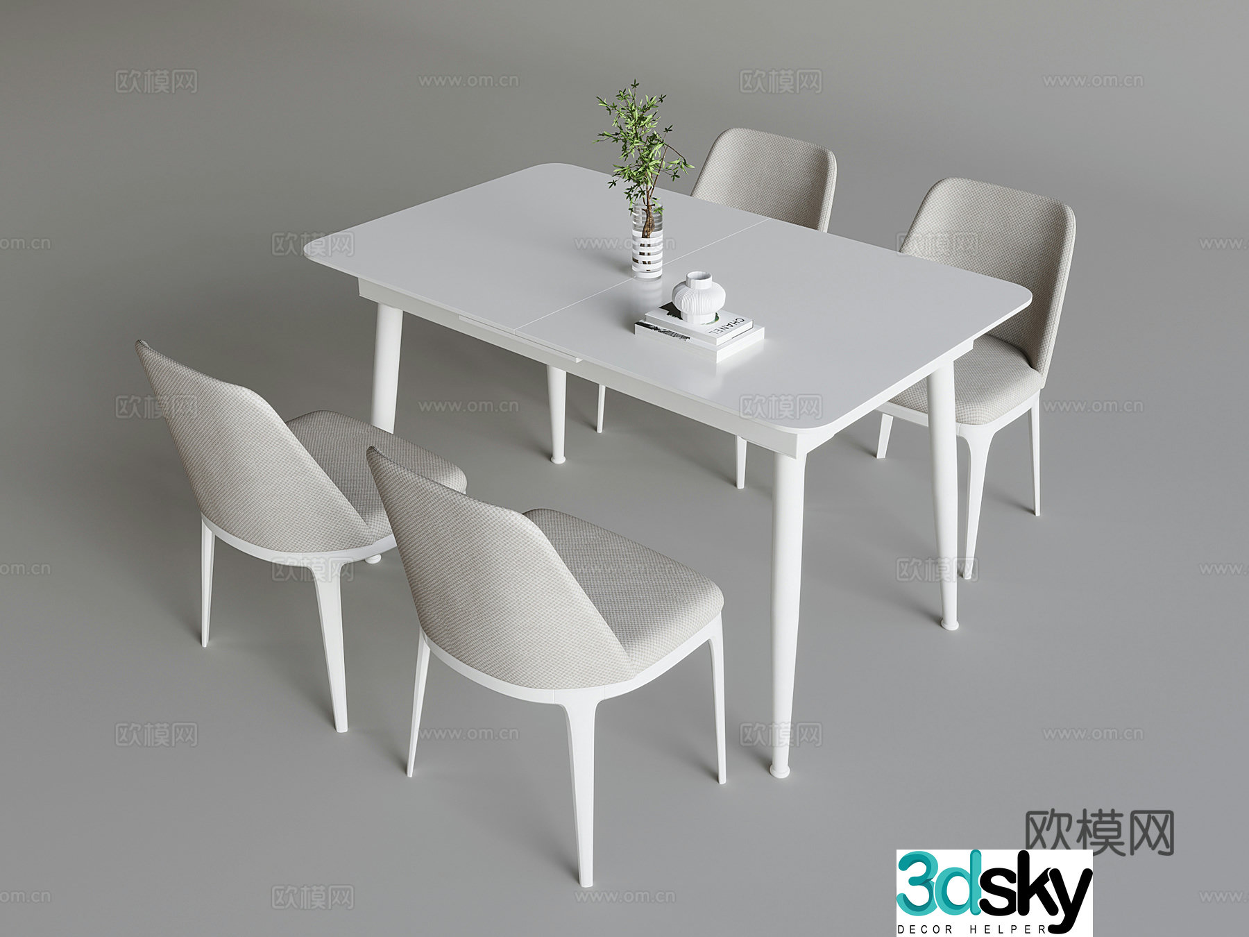 Nordic cream style dining table and chair solid wood dining table and chair back chair 3D model