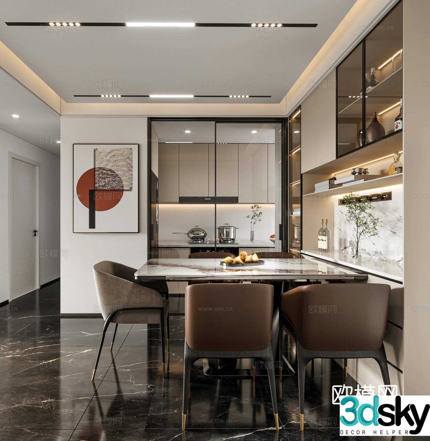 Modern light luxury restaurant 3D model