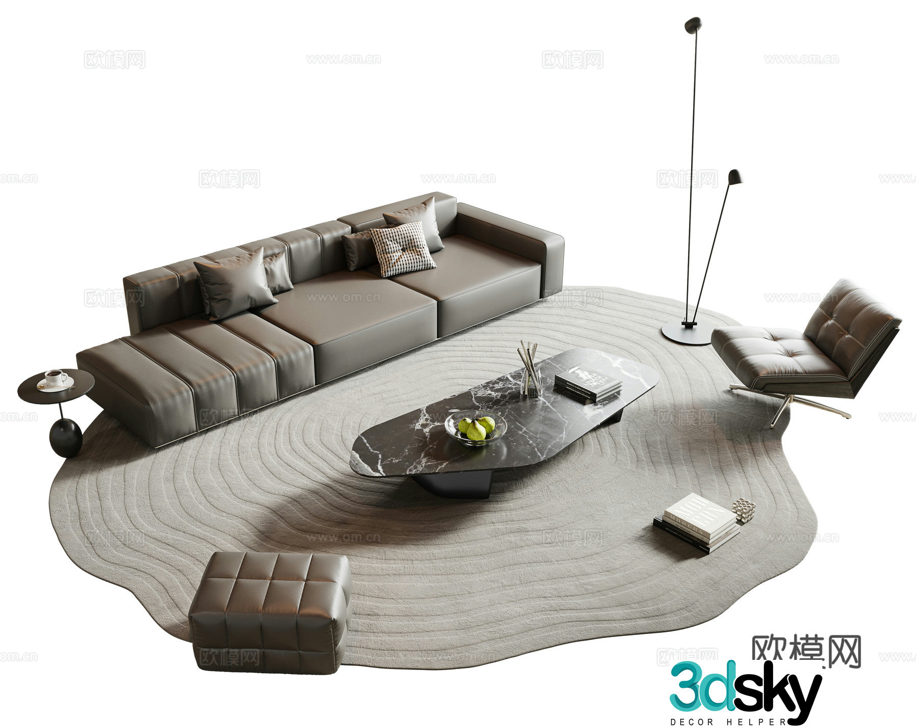 Italian sofa coffee table combination multi-person sofa leather sofa combination sofa straight sofa large 3D model