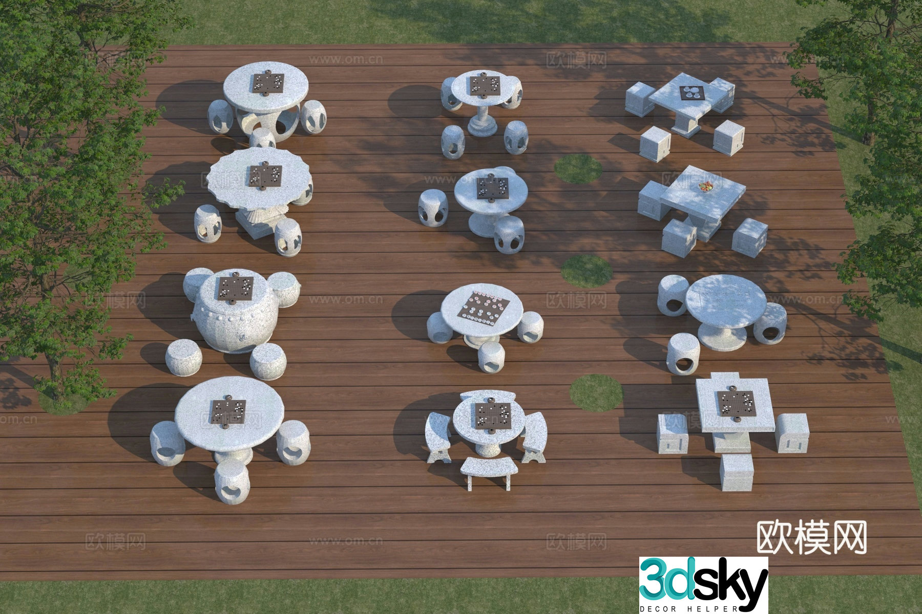 Modern outdoor chess table and chair 3d model