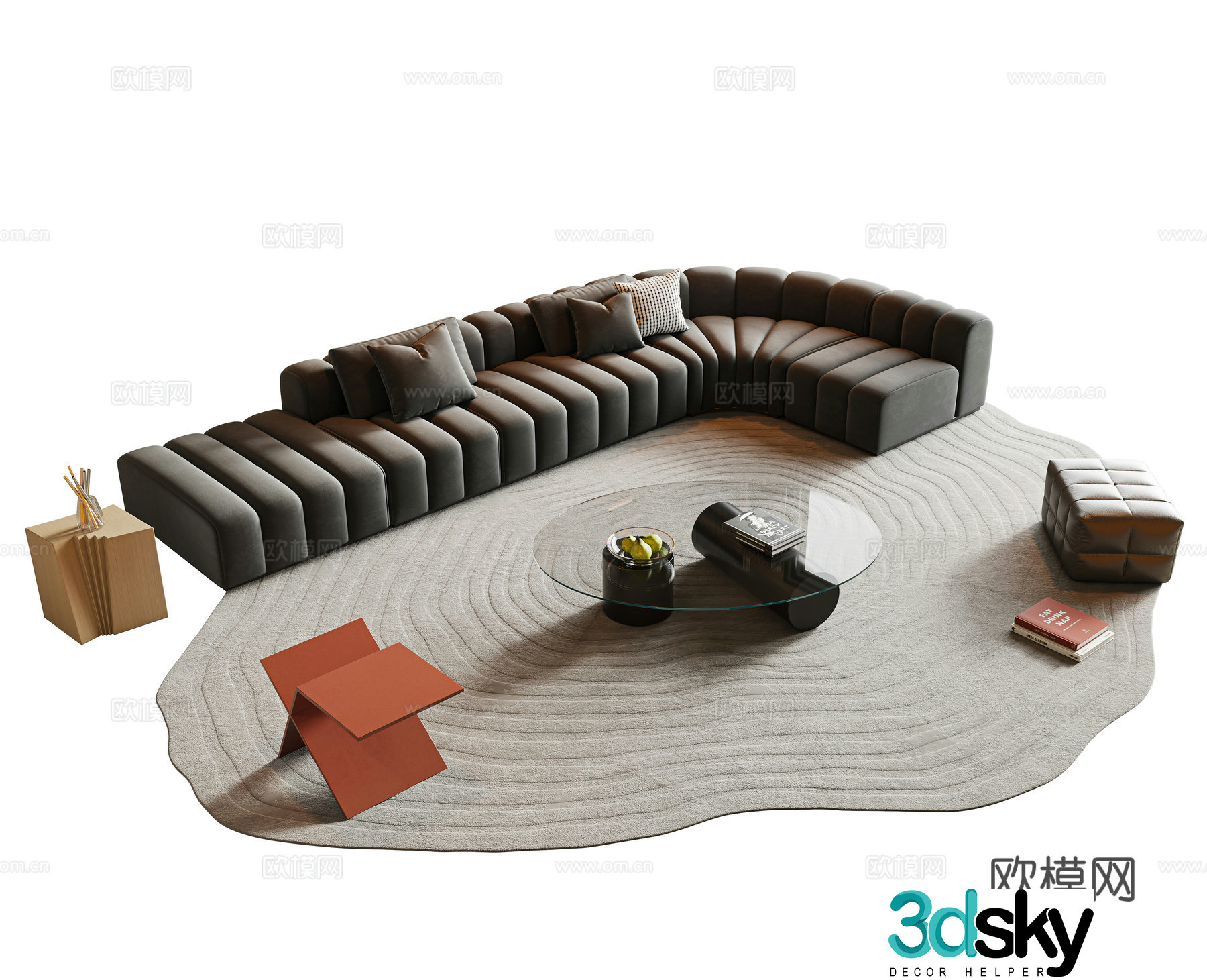 Italian sofa coffee table combination multi-person sofa fabric sofa combination sofa curved sofa extreme 3D model