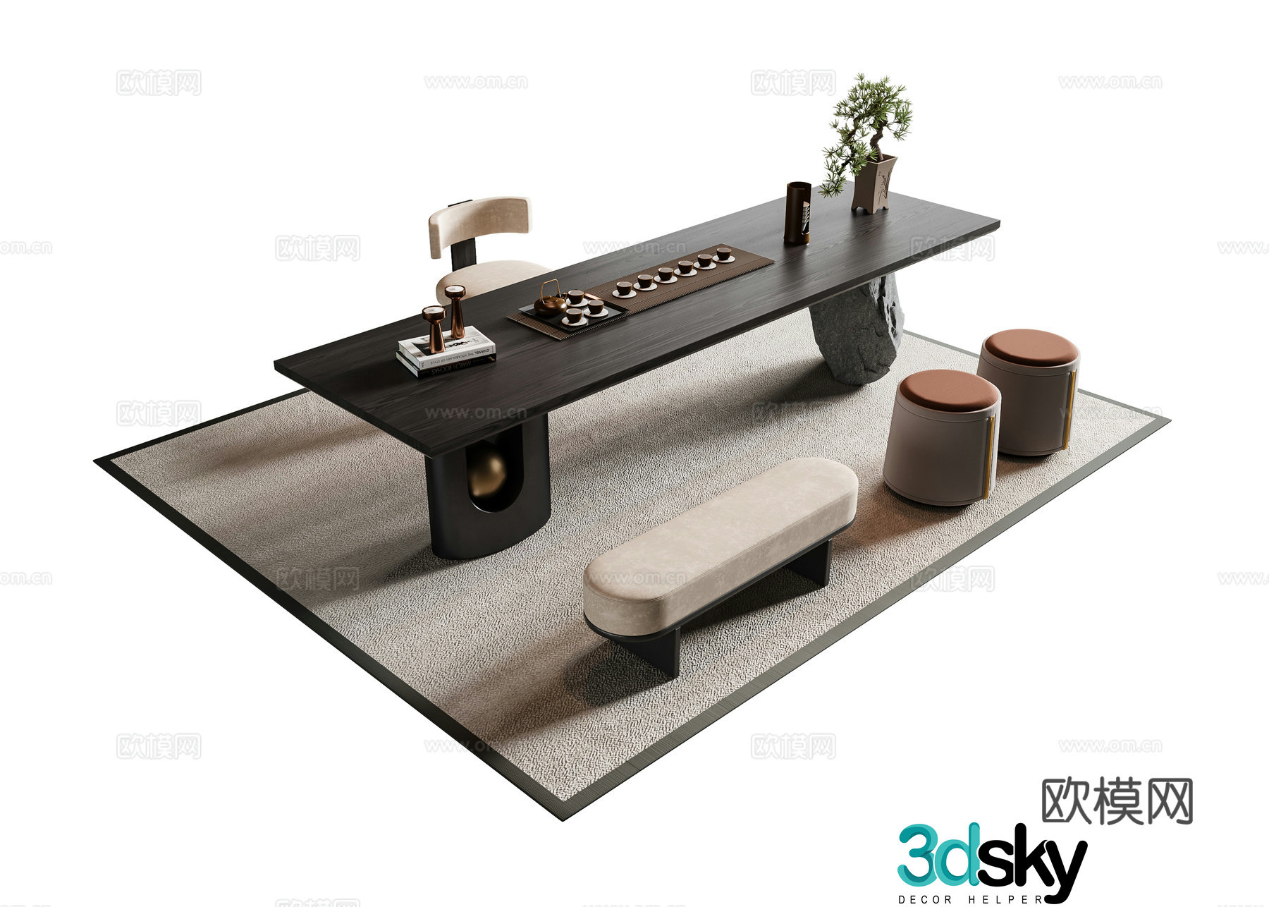 New Chinese tea table and chair 3D model