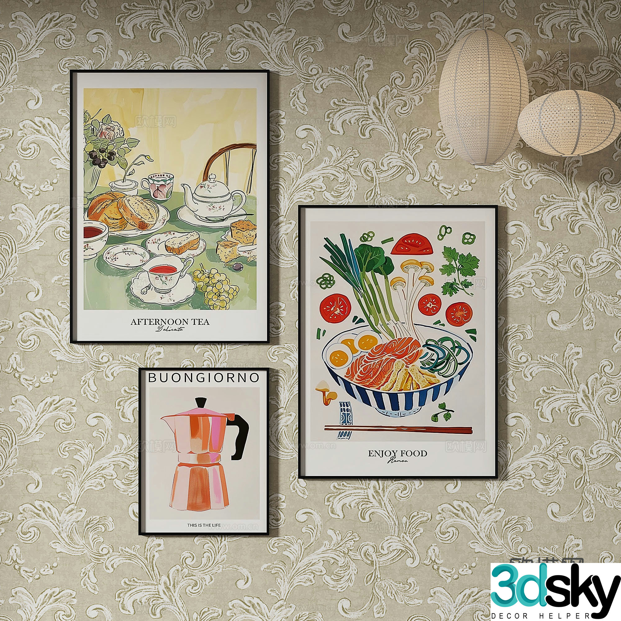Simple European retro abstract decorative painting 3d model