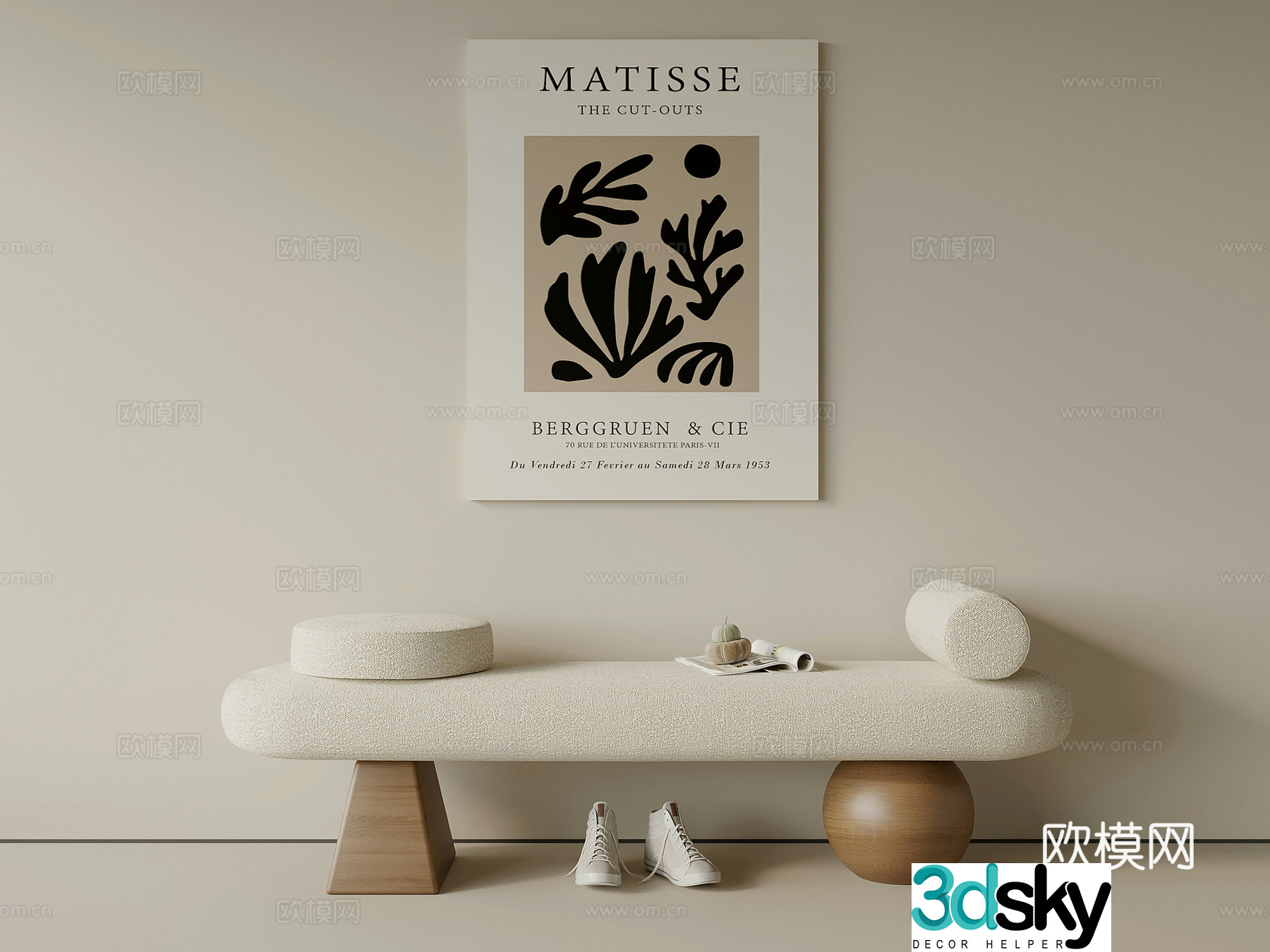 Wasabi Shoe Changing Stool Bench Decorative Drawing 3D Model