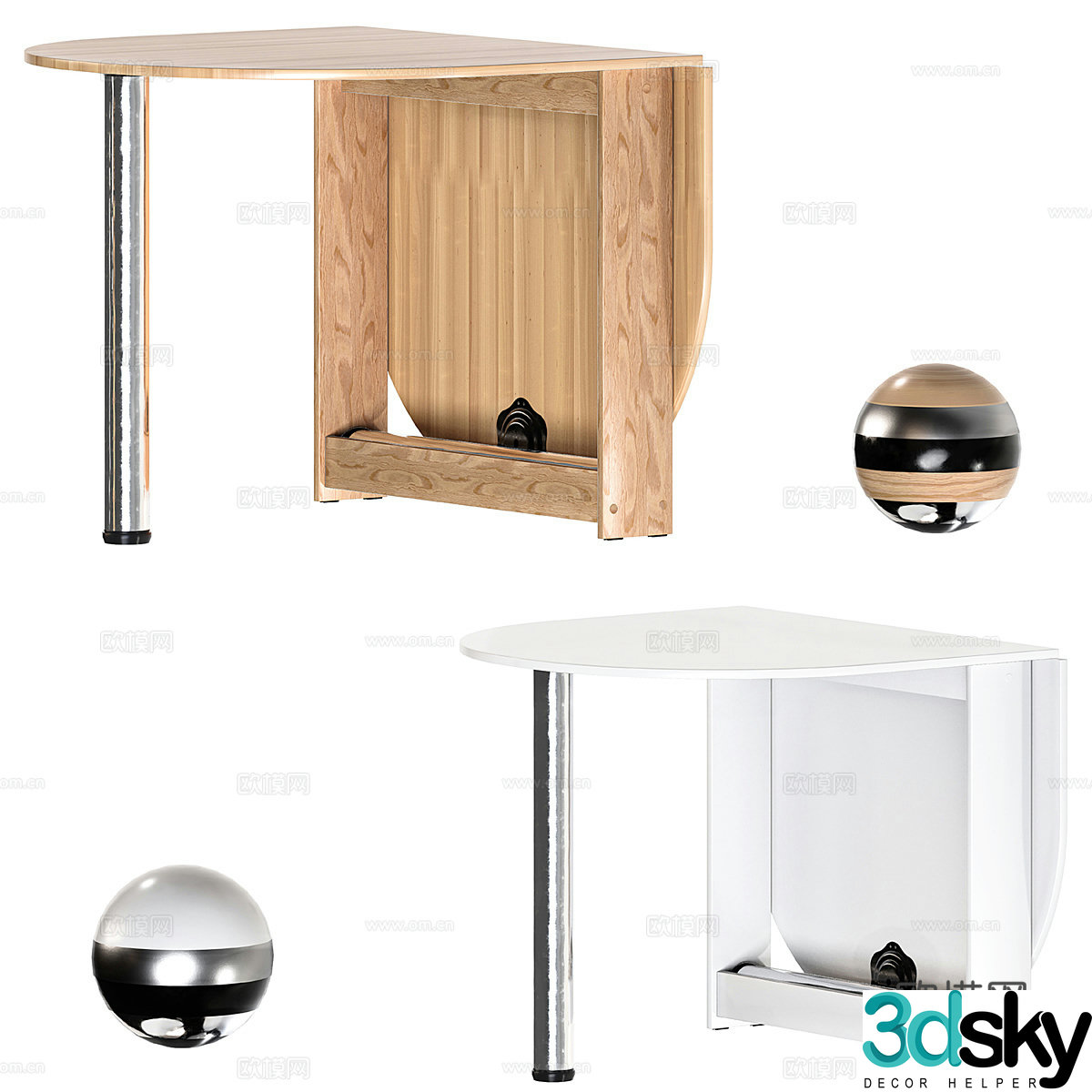 Nordic log folding dining table 3d model
