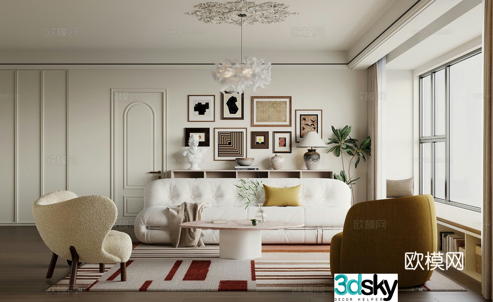 French living and dining room 3d model