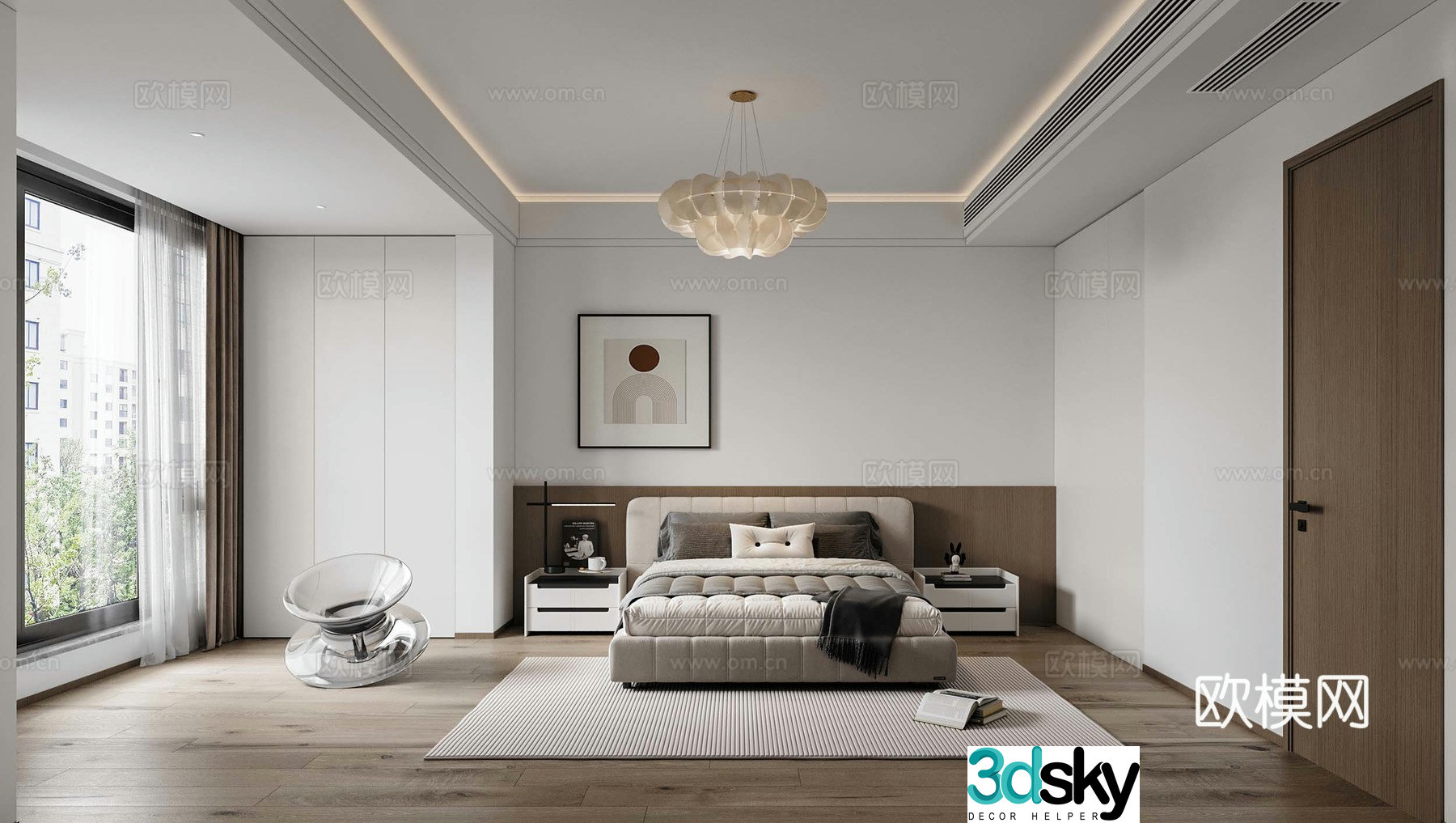 Modern minimalist bedroom 3d model