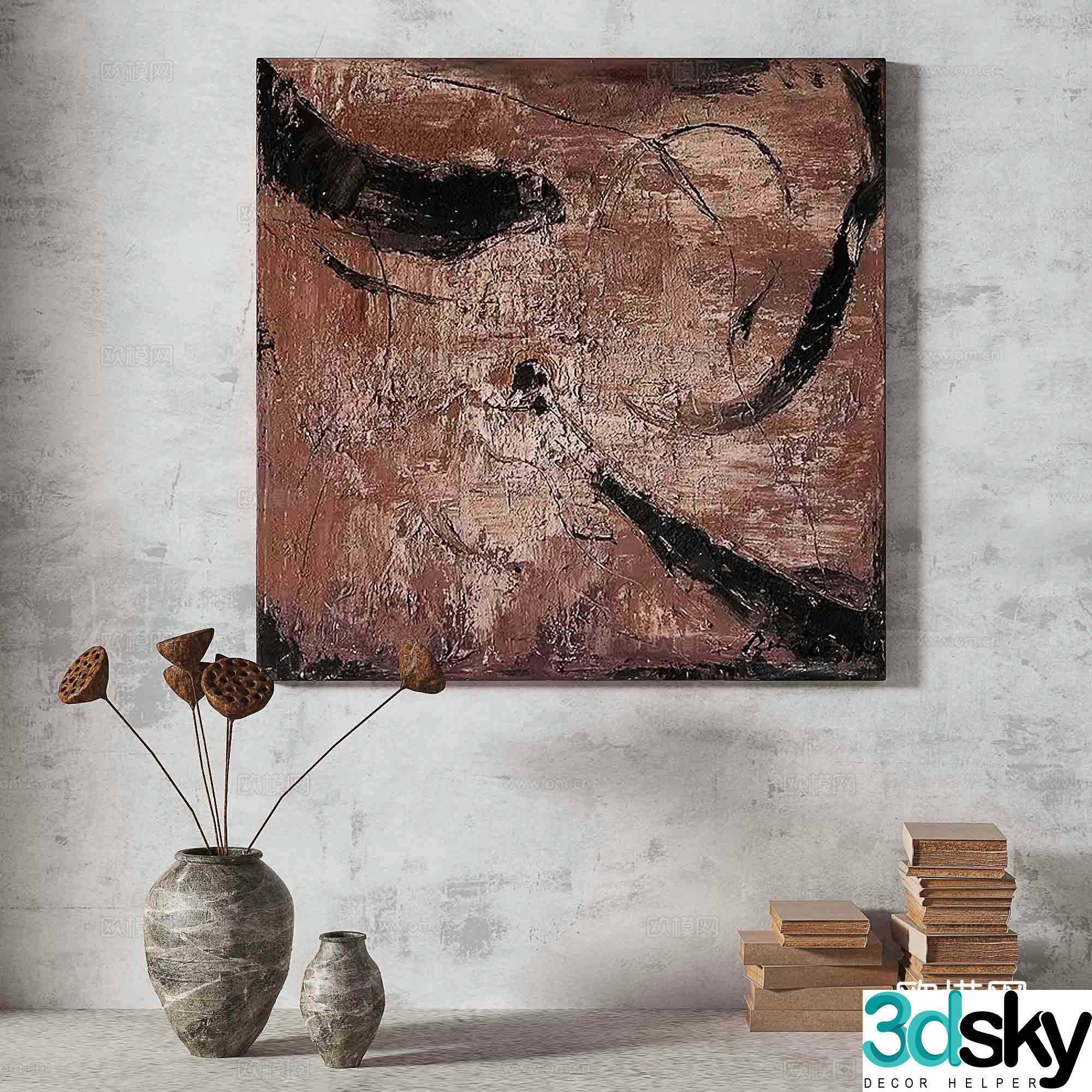 Wasabi light luxury abstract decorative painting 3d model