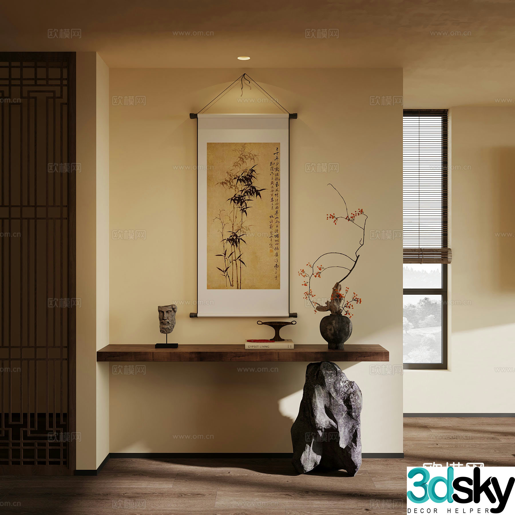 New Chinese style entrance case Decorative painting End viewing platform 3D model