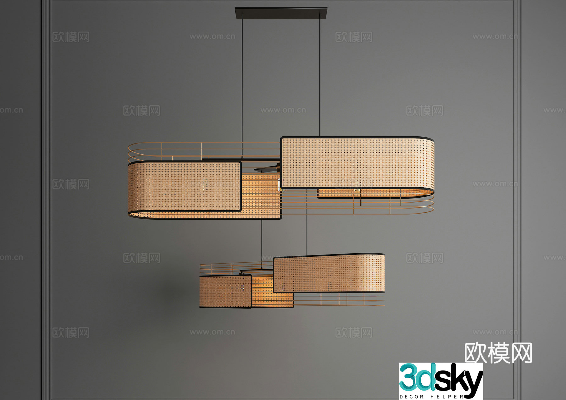 Wasabi Chandelier New Chinese Chandelier Rattan Chandelier Restaurant Chandelier Zen Chandelier Long Strip Chandelier 3D Model