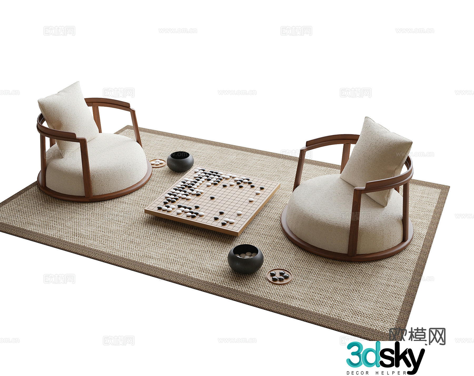 Modern balcony leisure table and chairs chess board carpet tea chair 3d model