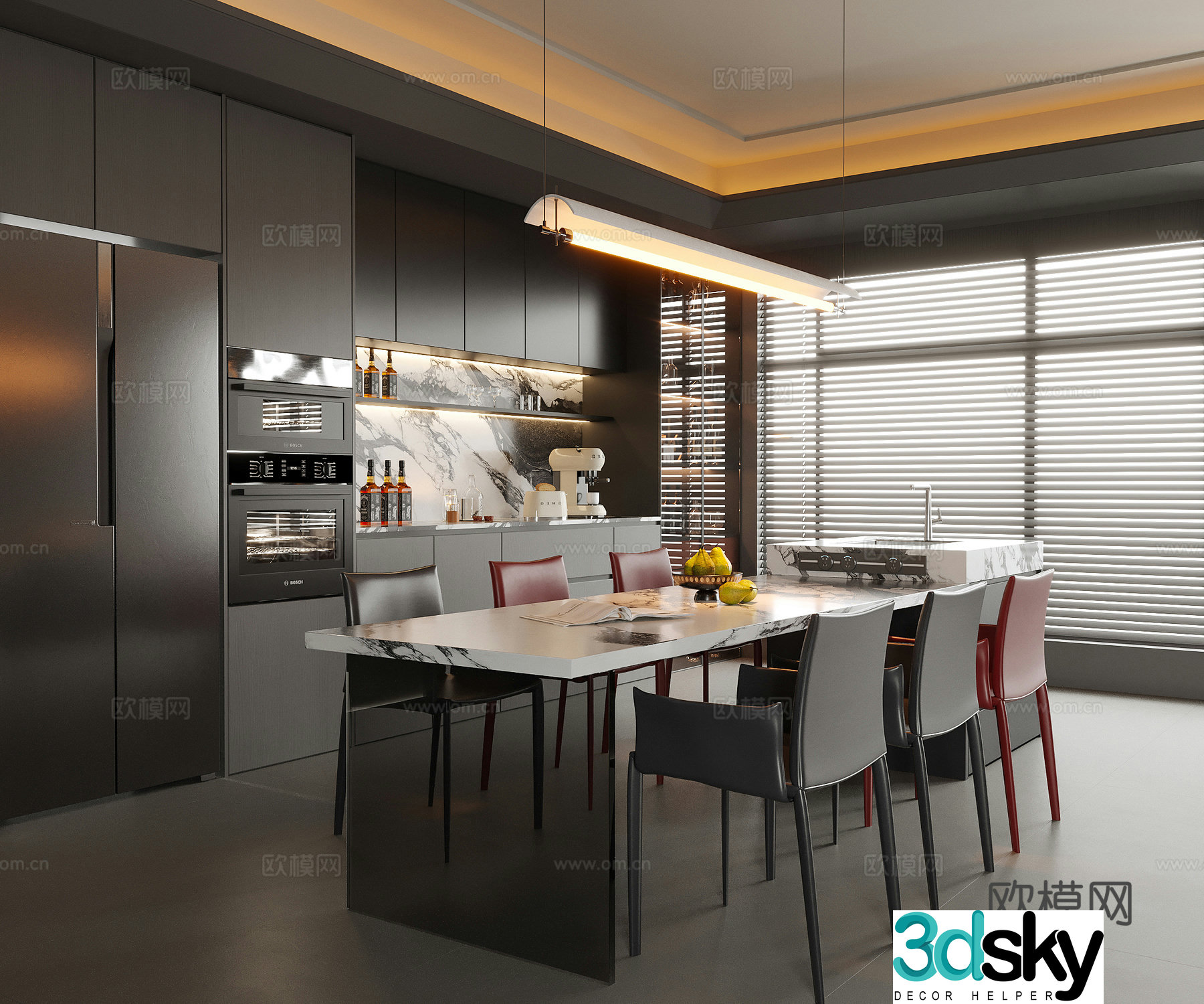 Modern restaurant Dining table and chair Dining chair Sideboard Wine cabinet 3d model