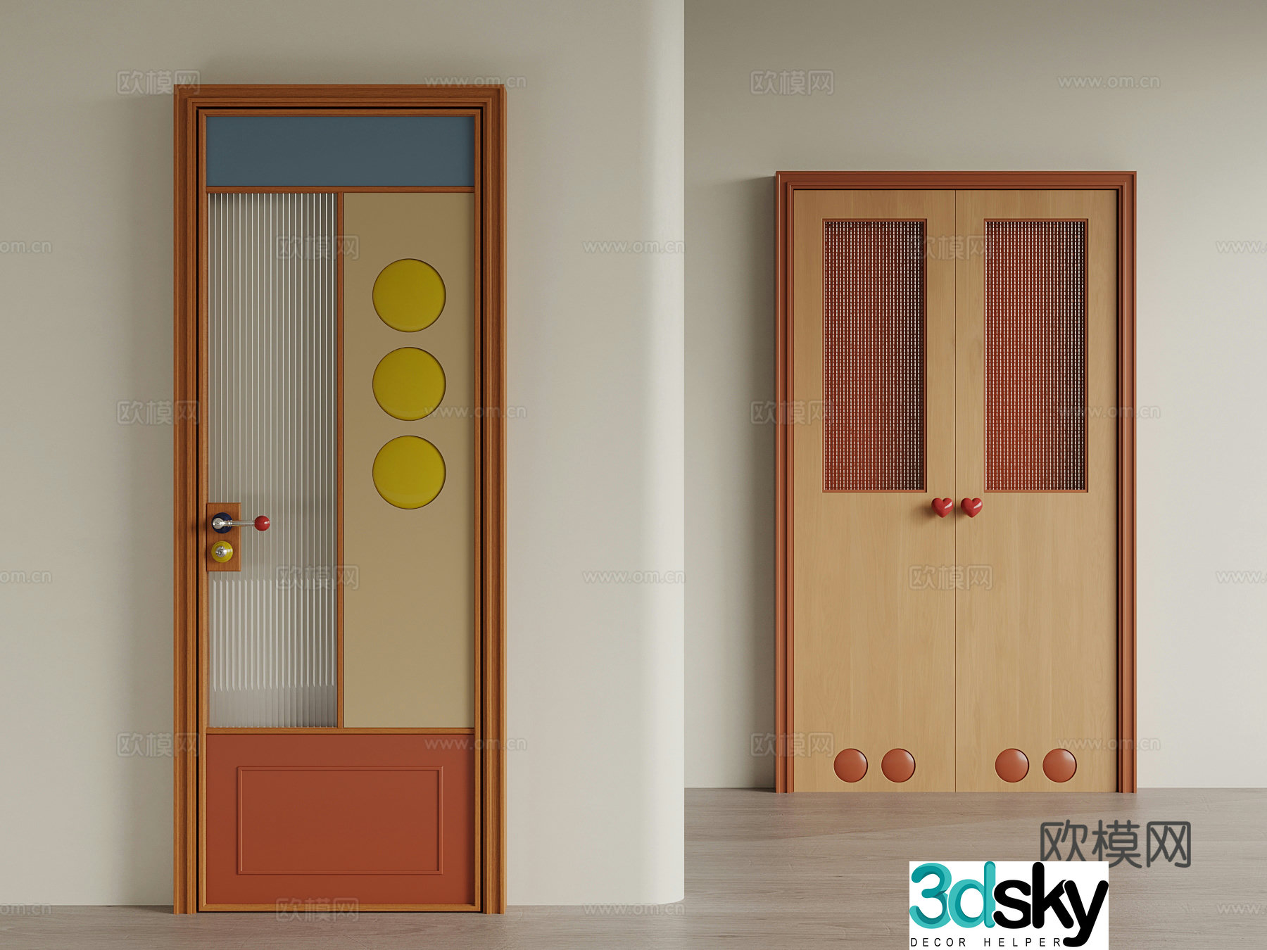 Modern single-open door Memphis single-open door Swing door Cartoon door 3D model