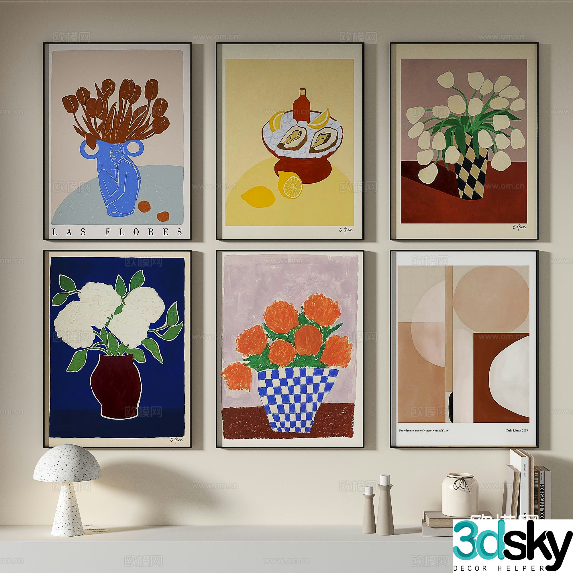Modern retro abstract decorative painting 3d model