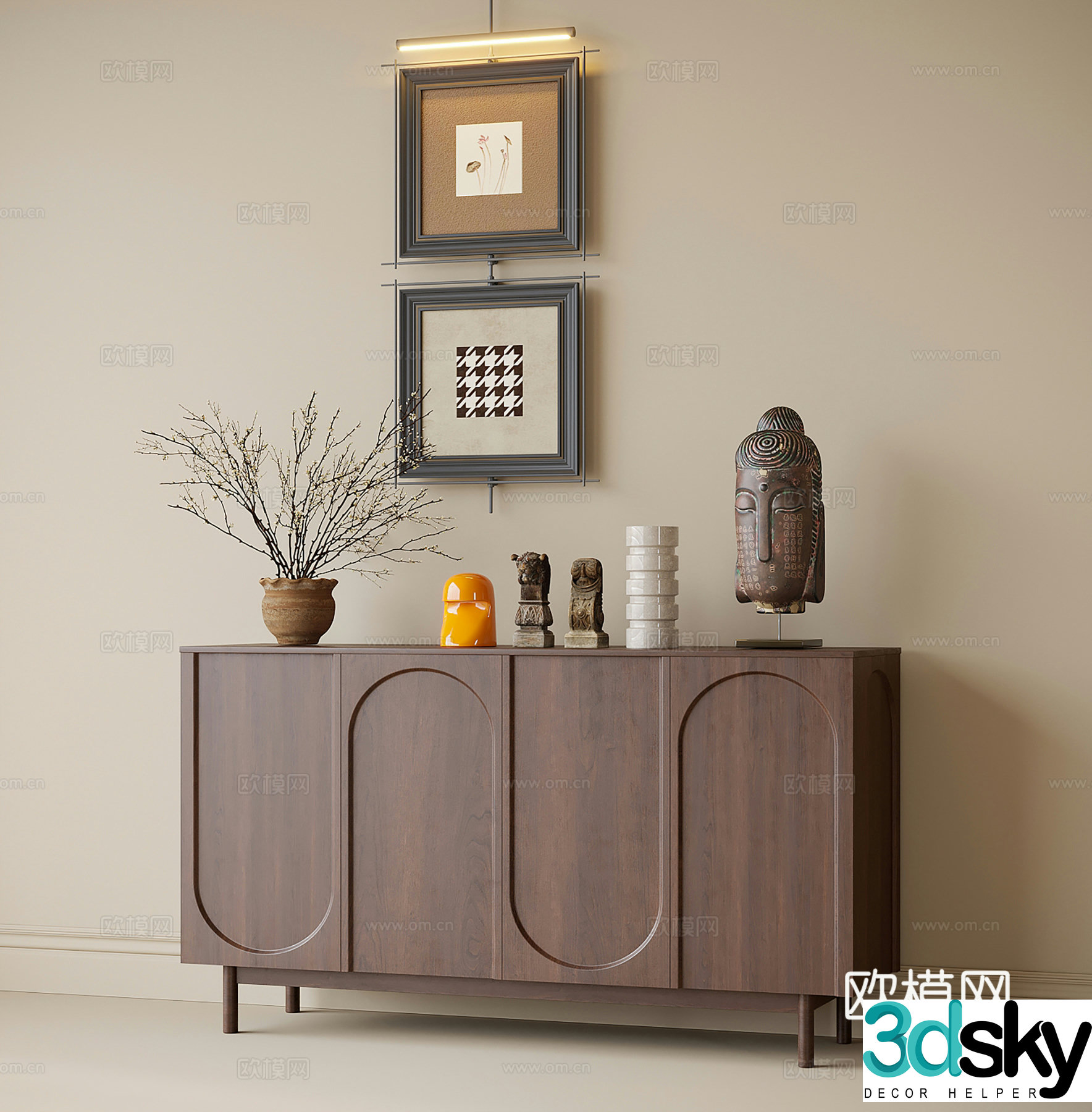 Middle-aged style entrance cabinet side cabinet hanging painting ornaments 3D model