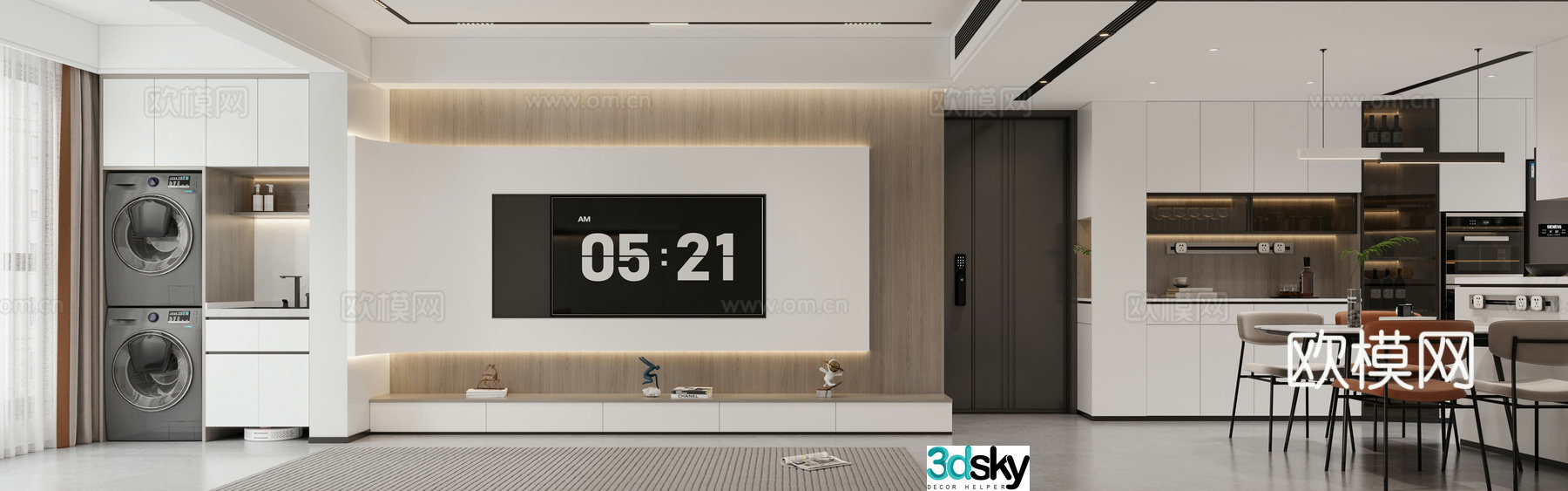 Modern living and dining room 3d model
