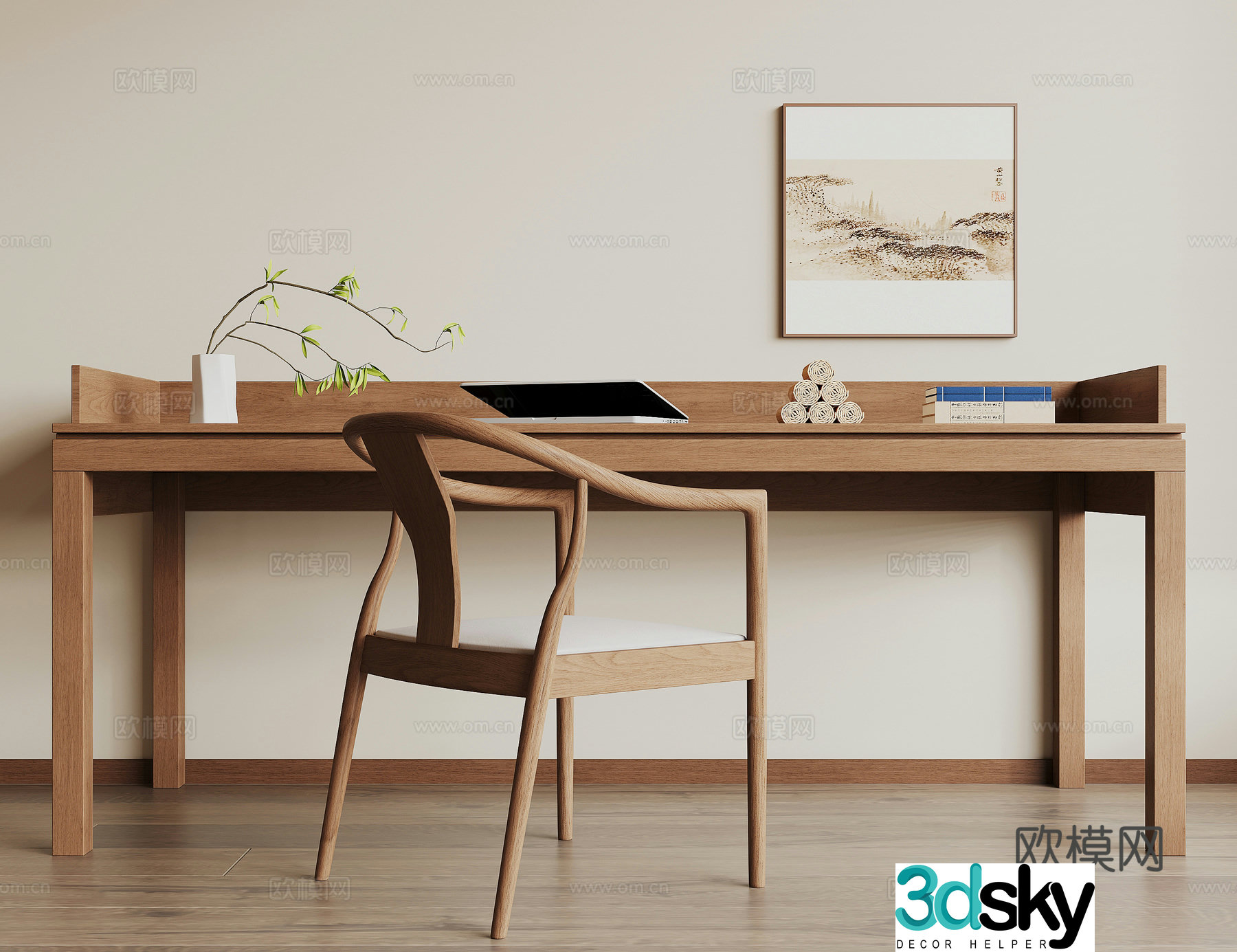 New Chinese style desk and chair 3D model