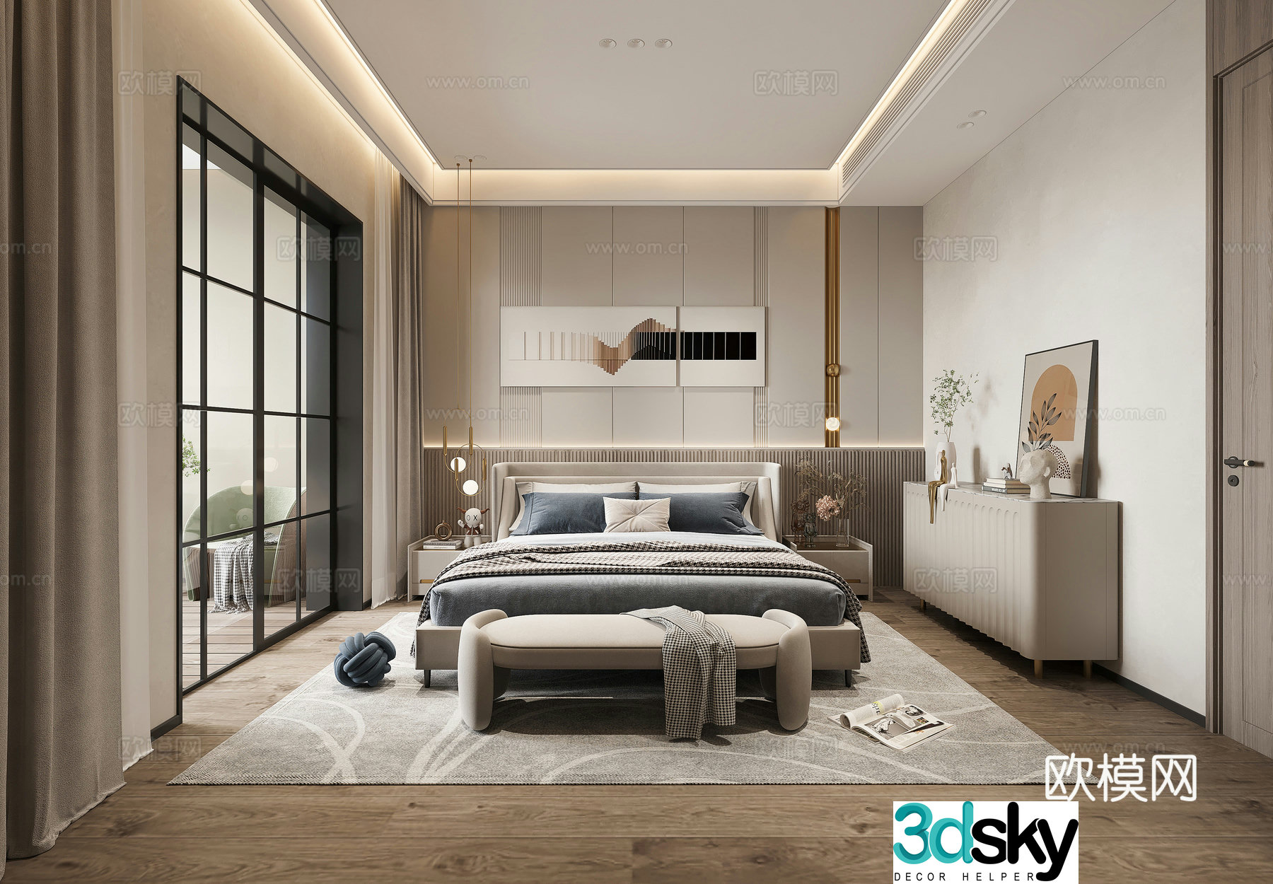 Modern master bedroom master bathroom 3D model
