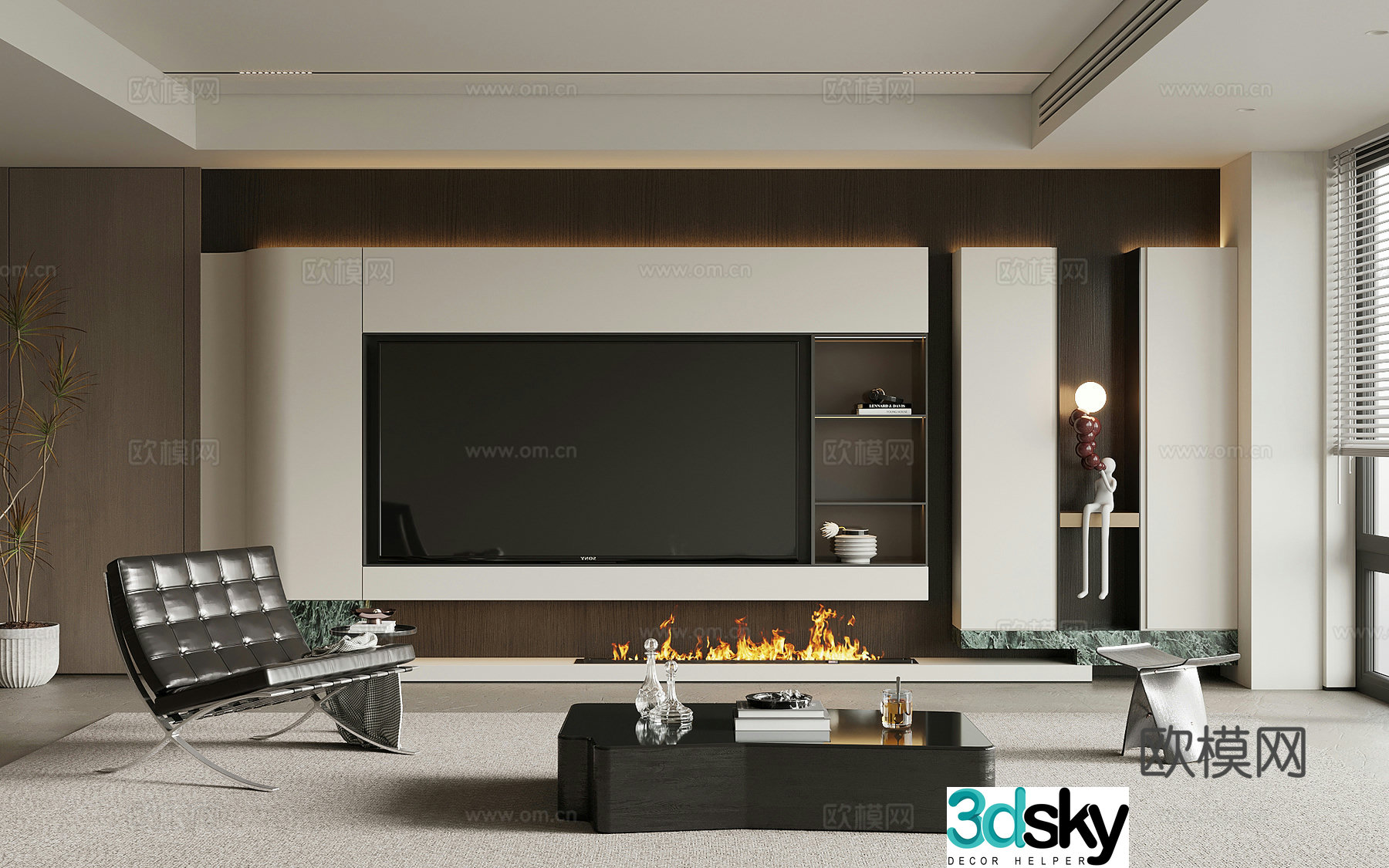 Living room Modern minimalist living room TV background wall 3d model